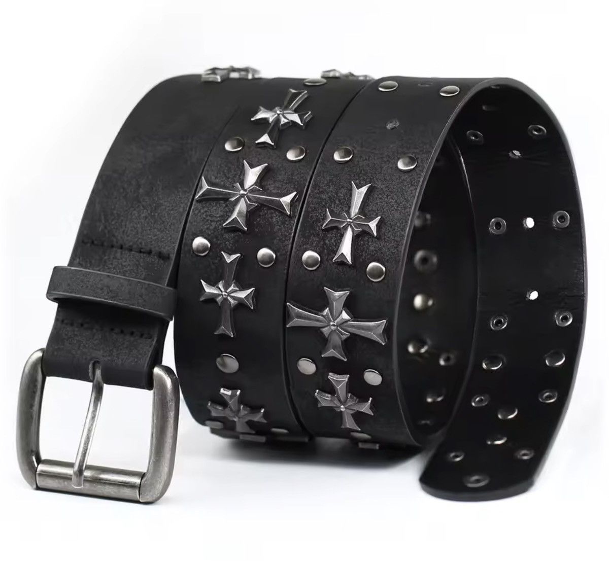 Vintage Cross Rivet Y2K Belt Metal Punk Rock Style Rivet 110 cm Size ONE SIZE - 3 Thumbnail
