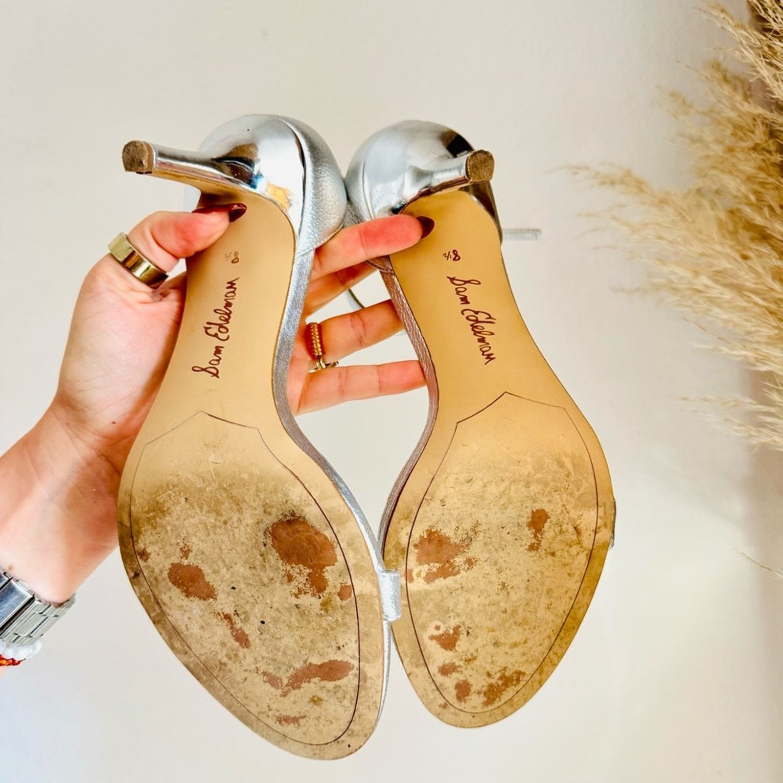 Sam Edelman SAM EDELMAN Metallic Silver Strap $180 Stiletto Sandals Heel Size US 8.5 / IT 38.5 - 4 Thumbnail