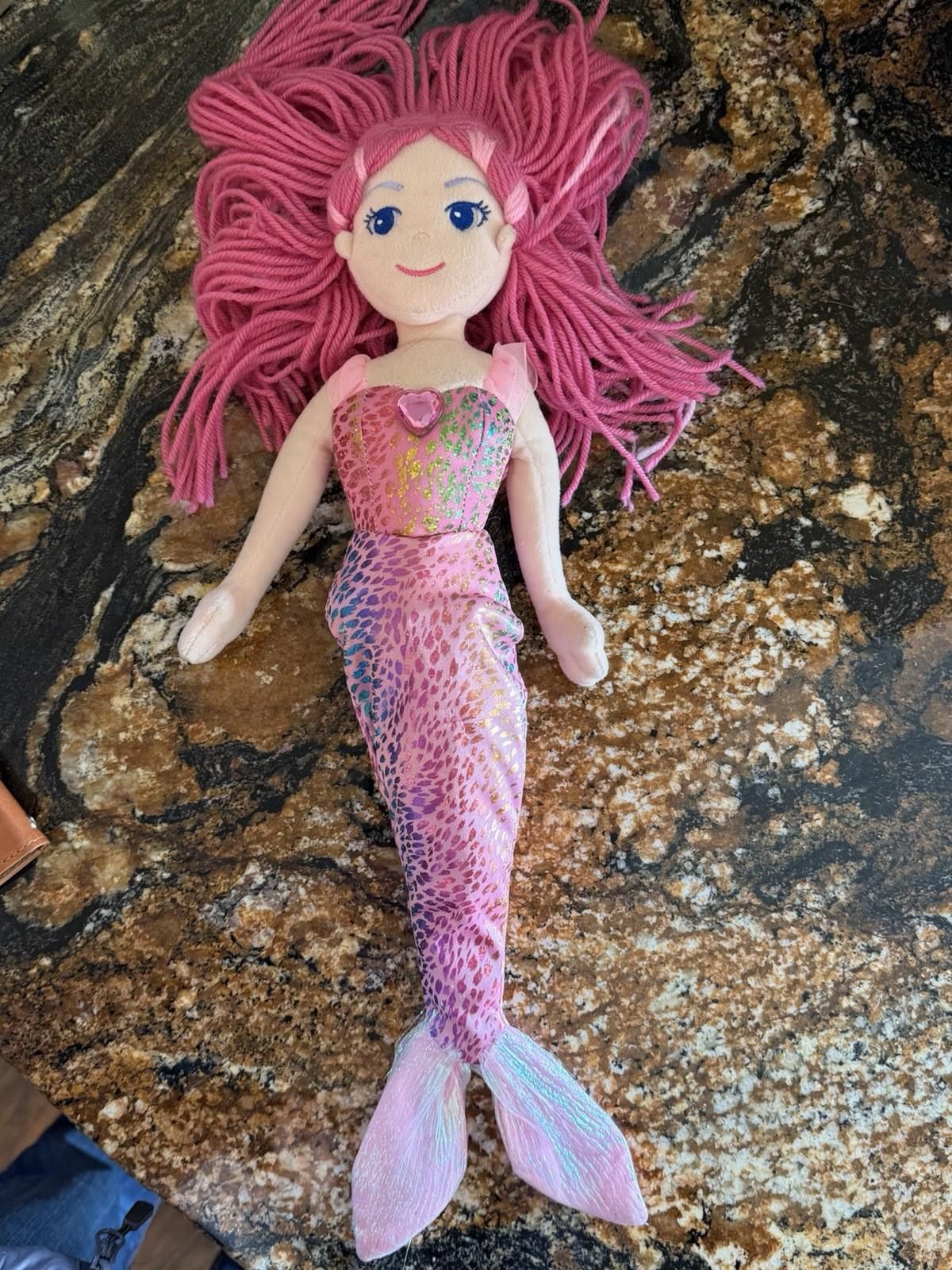 Other Aurora Pink Mermaid Plush Doll – Sparkly Tail, Yarn Hair 18” Size ONE SIZE - 4 Thumbnail