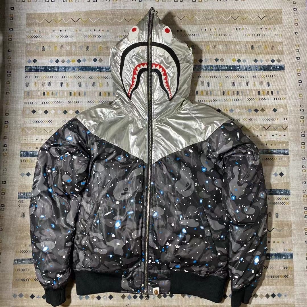 Bape SPACE CAMO SHARK HOODIE DOWN JACKET Grailed