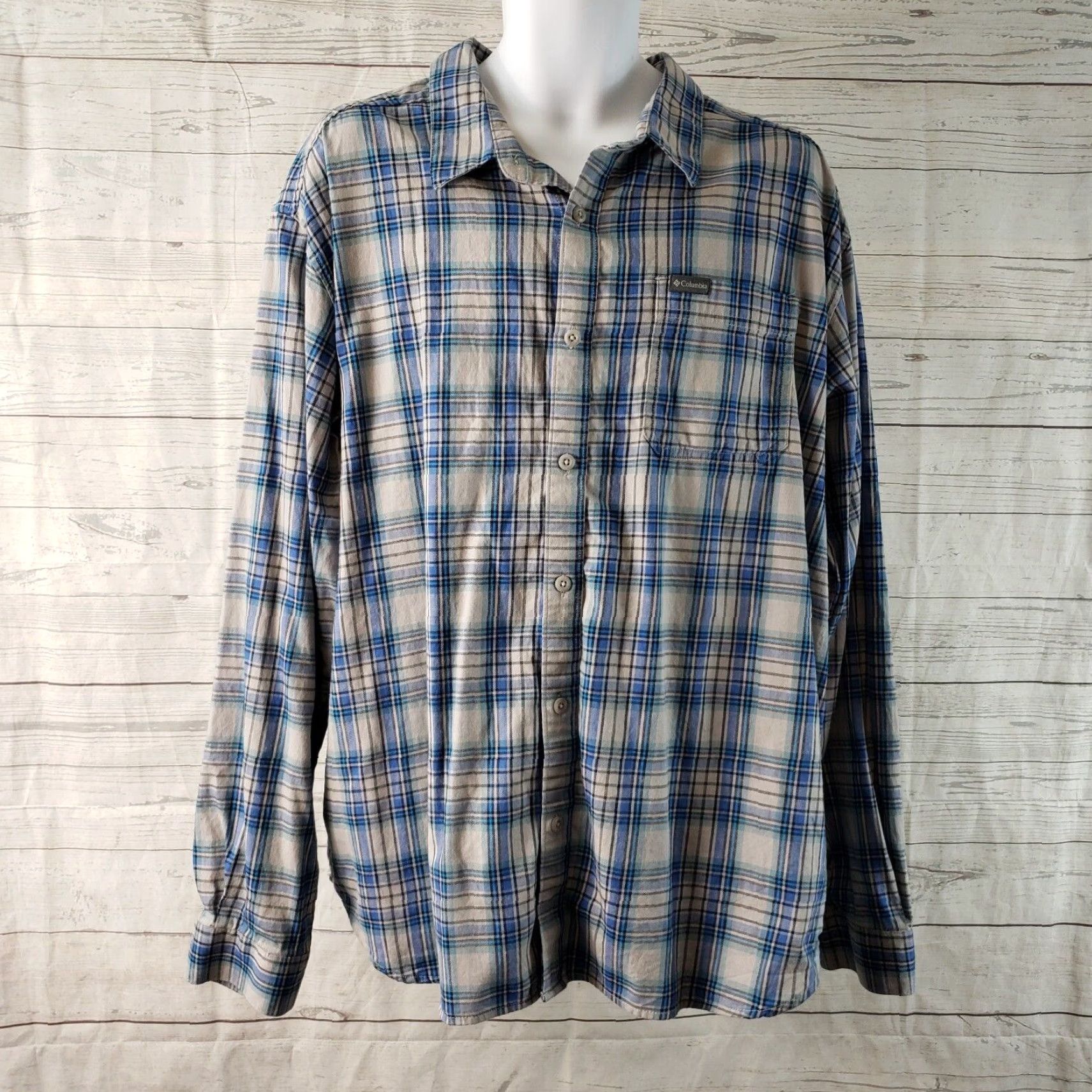 Vintage Columbia Button-Up Shirt 2XL Mens Plaid Long Sleeve Cotton Blend Gray Blue Size US XXL / EU 58 / 5 - 2 Thumbnail