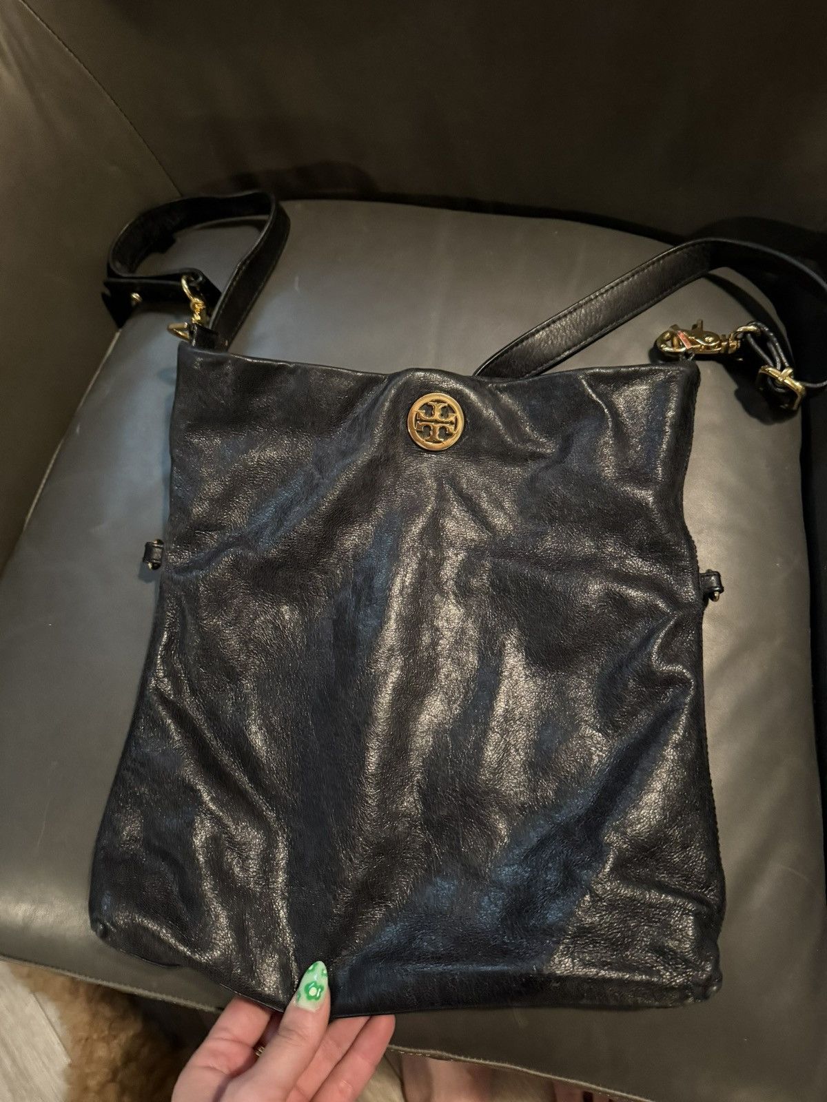 Tory Burch Tory Burch Black Fold-Over Leather Crossbody Bag Size ONE SIZE - 7 Thumbnail
