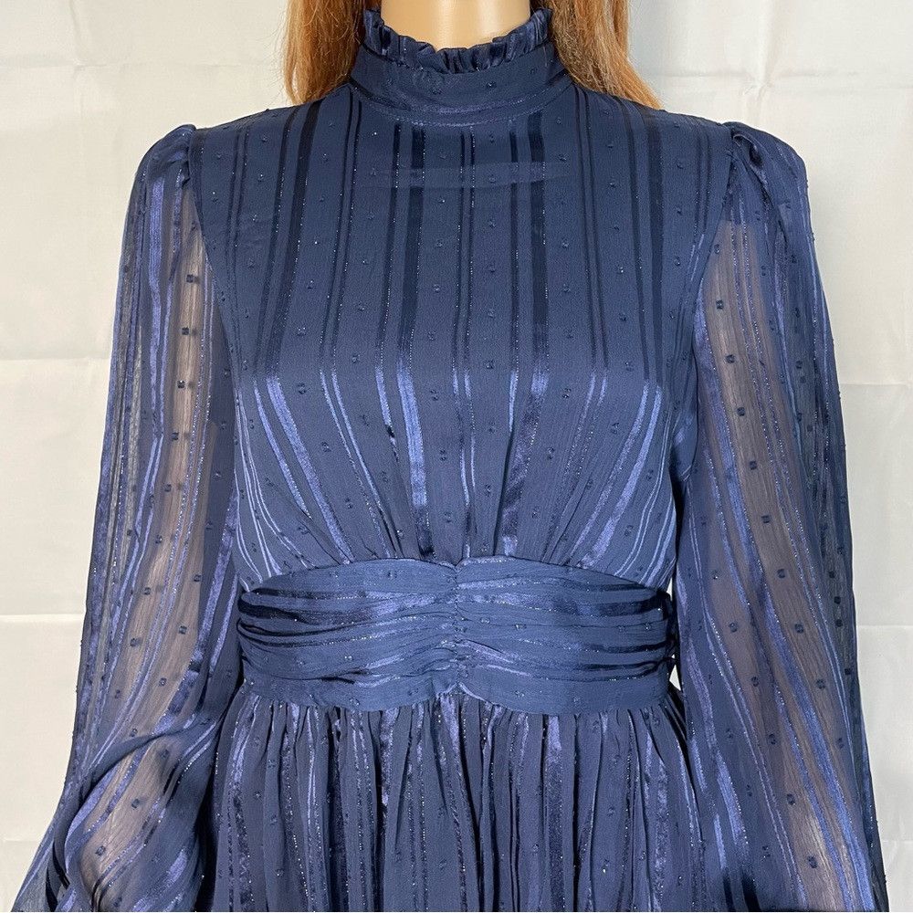 Other AQUA Mock Neck Semi Sheer Blue Dress Size M Size M / US 6-8 / IT 42-44 - 7 Thumbnail