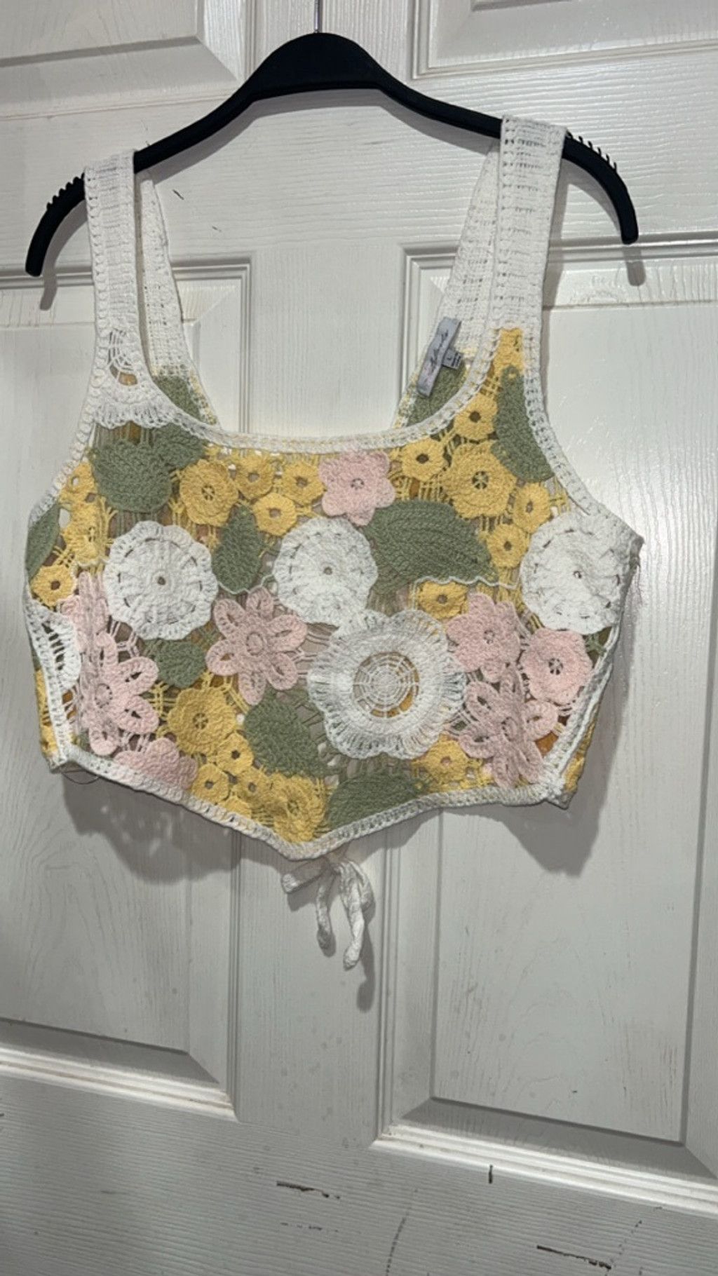 Other Women's Bleu La La Crochet Floral Crop Top L Yellow Green Size L / US 10 / IT 46 - 1 Thumbnail