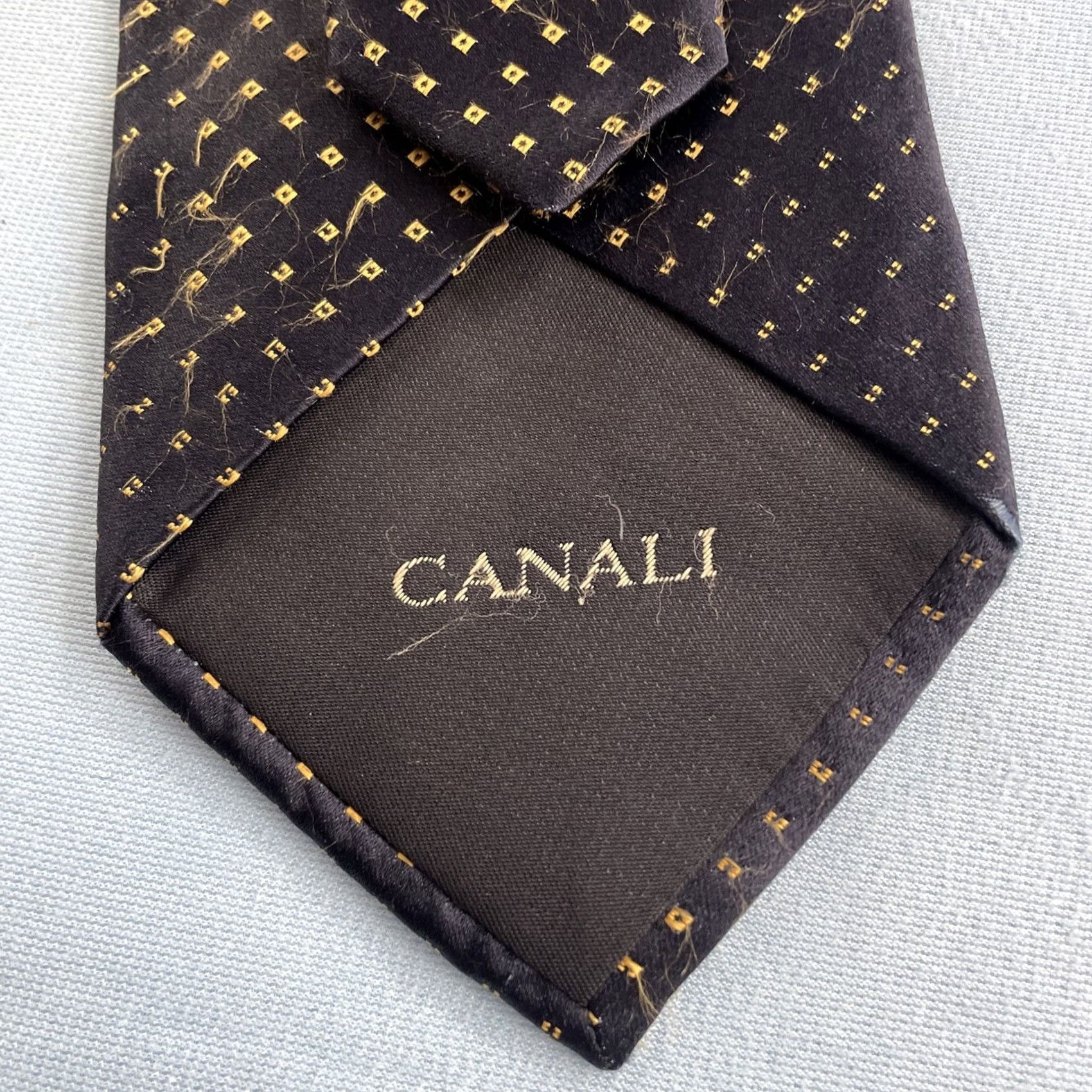 Canali VINTAGE Canali Designer Italy Luxury Silk Necktie Black Yellow Dot Read Mens Tie 57-60 Classic Silk Fade Old Money Size ONE SIZE - 6 Thumbnail