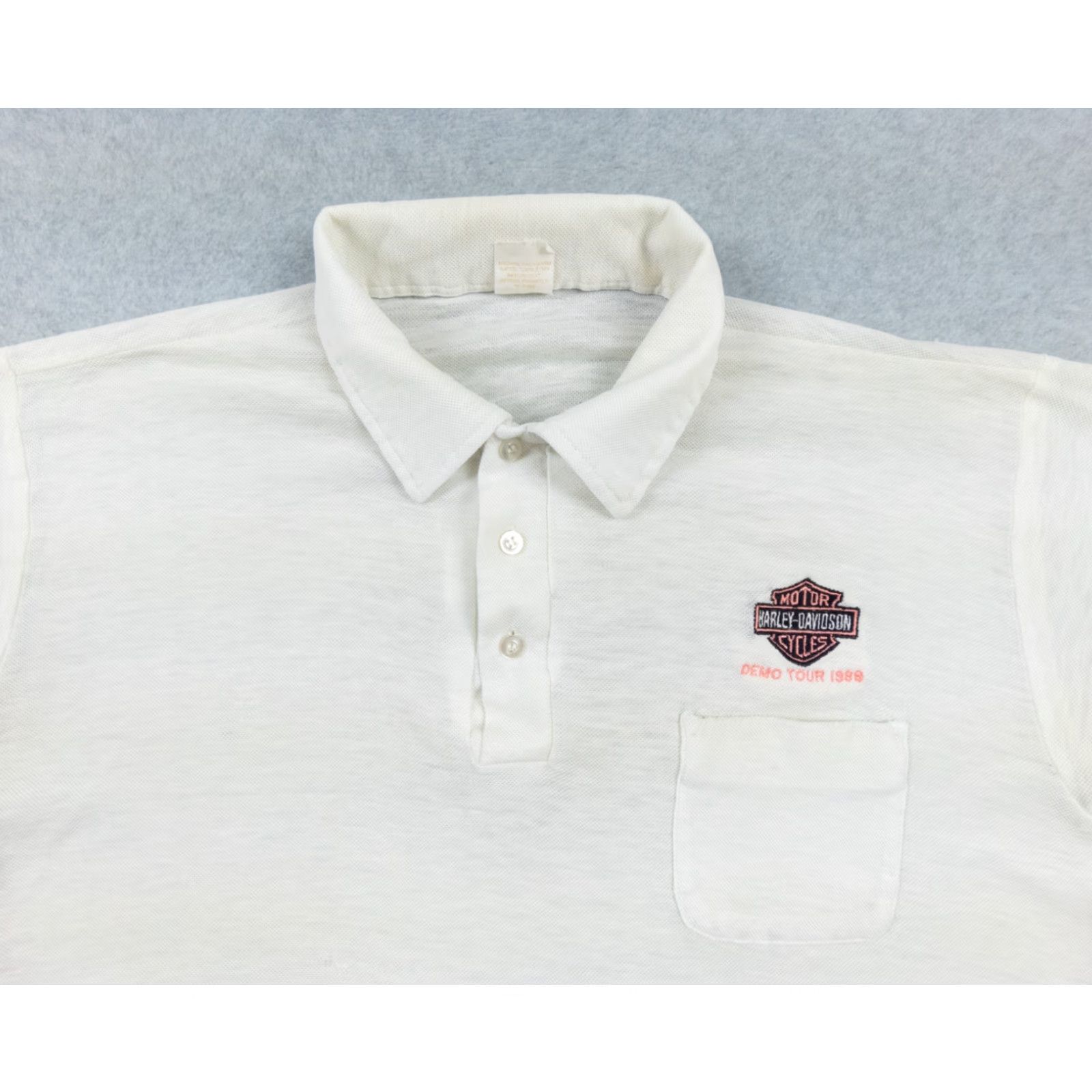 Harley Davidson VINTAGE Harley-Davidson Shirt Adult XL White Short Sleeve Polo Motorcycle 80s Polos Mens 80s Size US XL / EU 56 / 4 - 2 Thumbnail