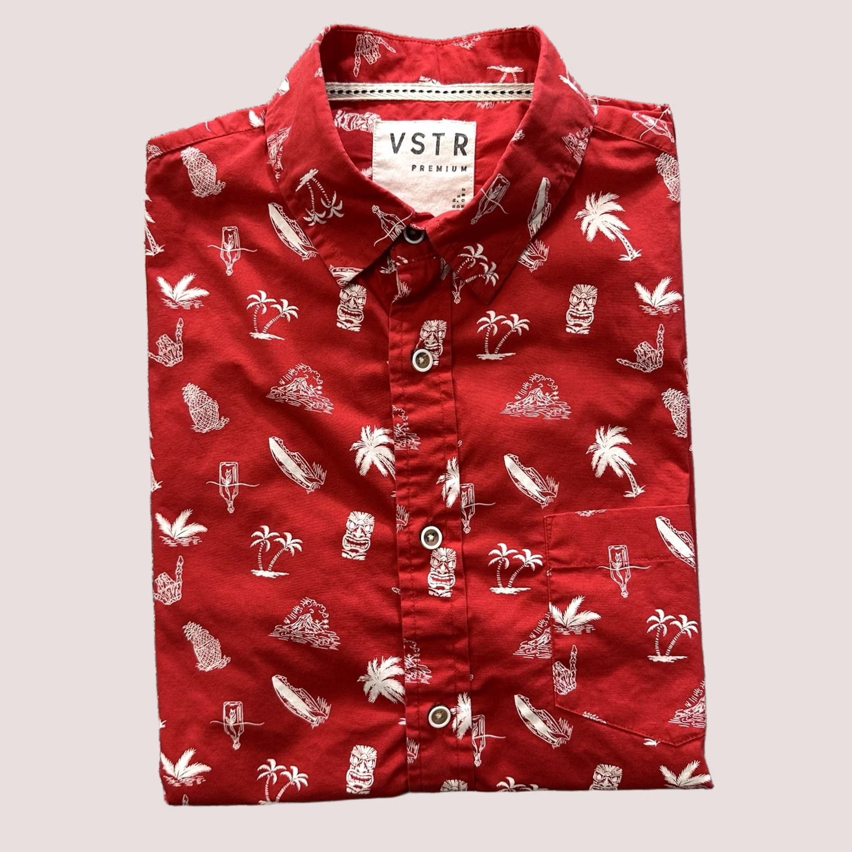 Vintage VSTR Premium Hawaiian Shirt Men's S Red Short Sleeve Button Up Lightweight Tiki Shirt Size US S / EU 44-46 / 1 - 1 Thumbnail