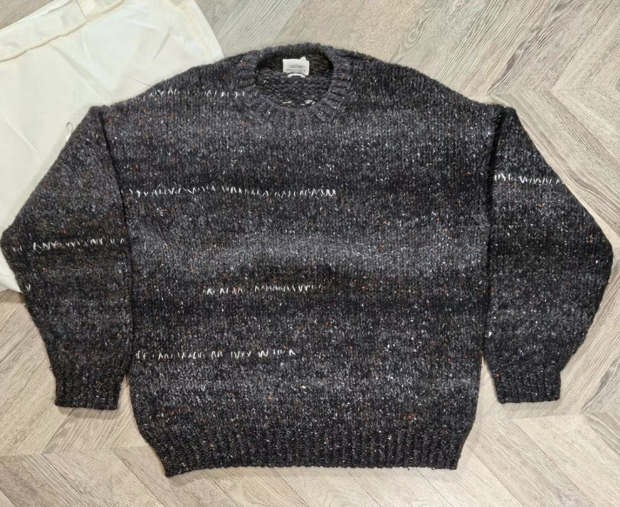 image of Visvim 21Aw Amplus Crew Gradient Hand Knit Heavy Wool Han in Black, Men's (Size 2XL)