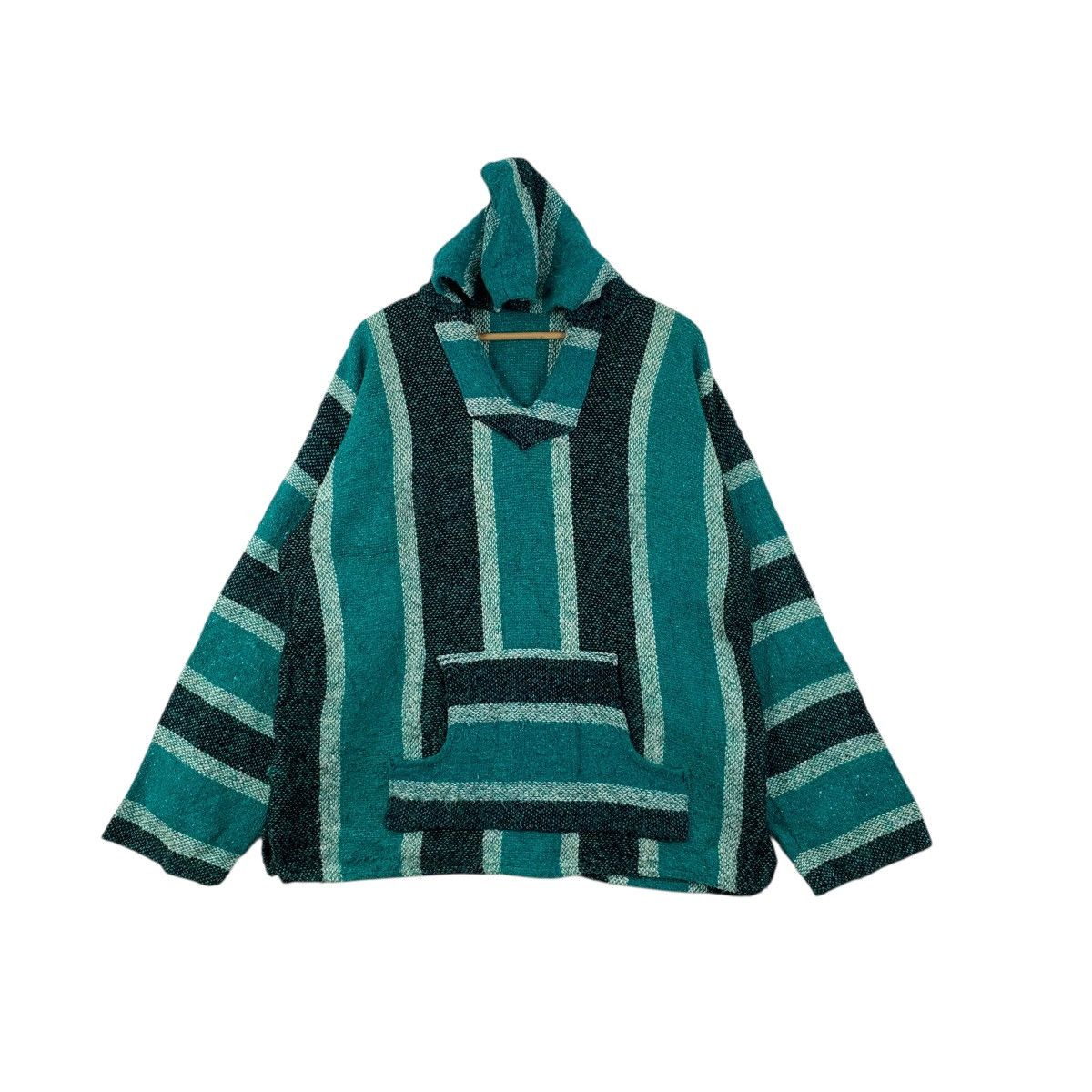 Vintage Vintage 80s MEXICAN BAJA PONCHO Chavitos Rug Woven Hoodie Size US XXL / EU 58 / 5 - 1 Thumbnail
