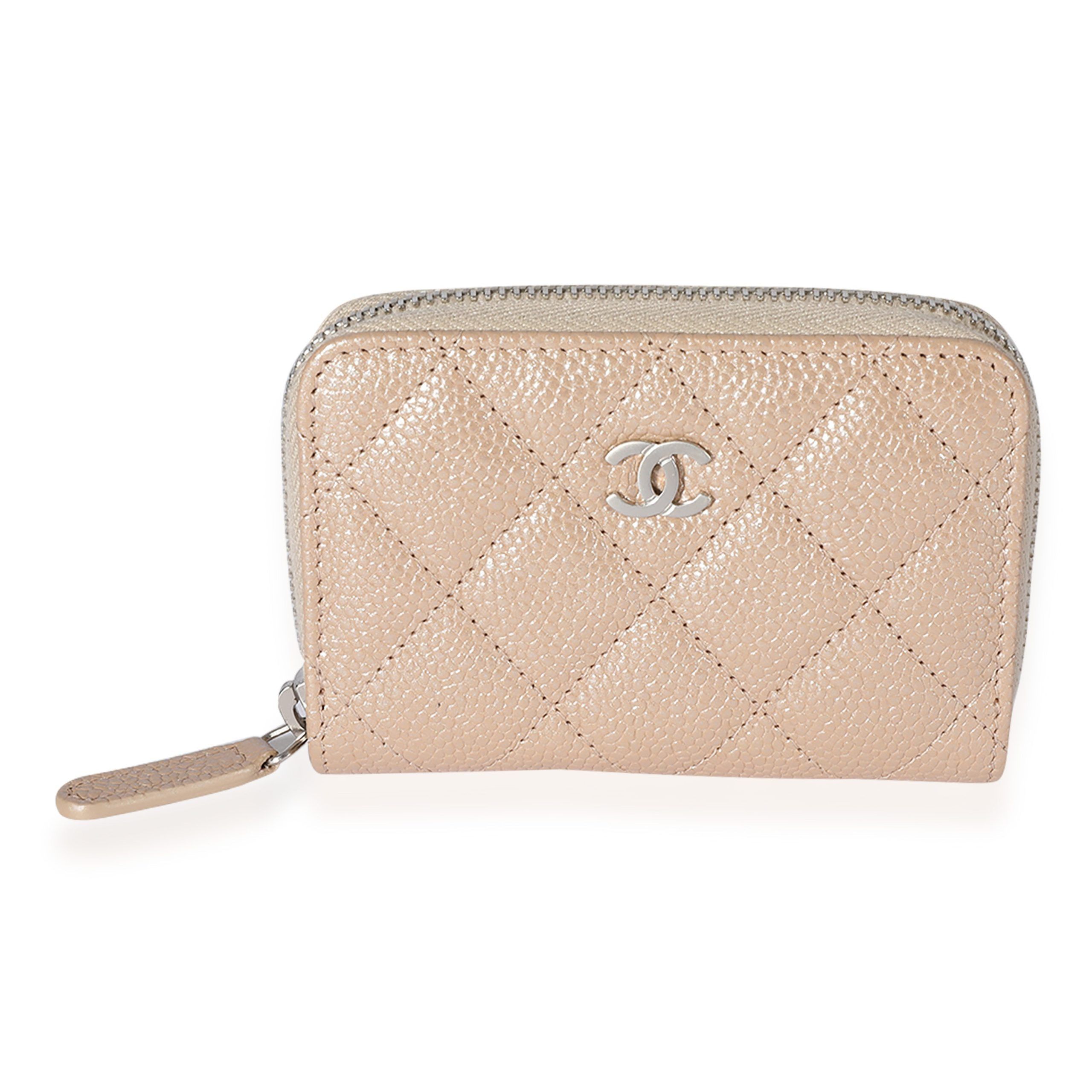 image of Chanel Pearly Beige Quilted Caviar Zip-Around Coin Purse in Pink, Women's