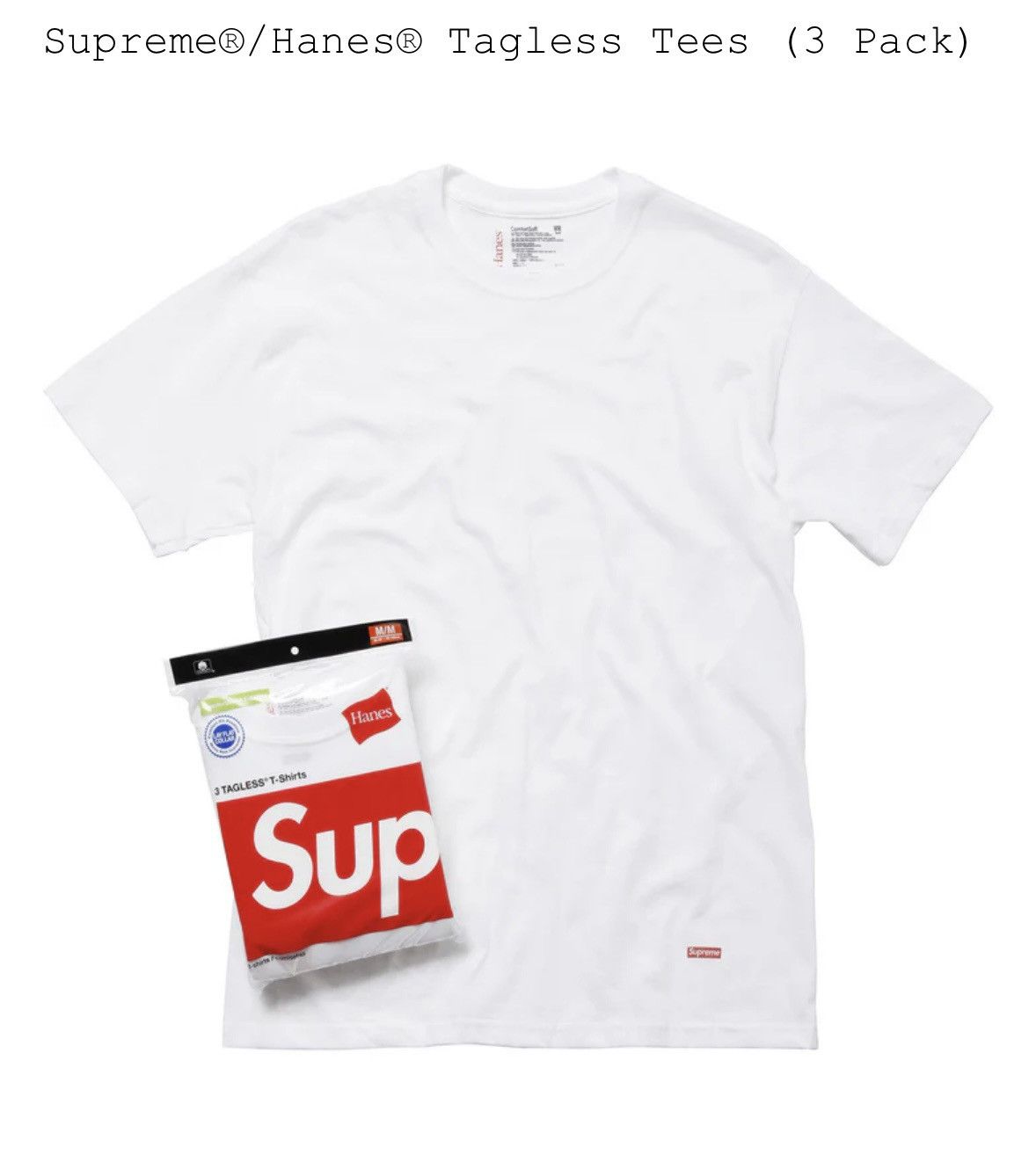 Hanes × Supreme Supreme x Hanes Tagless Tees White (3 Pack) Size US S / EU 44-46 / 1 - 1 Thumbnail