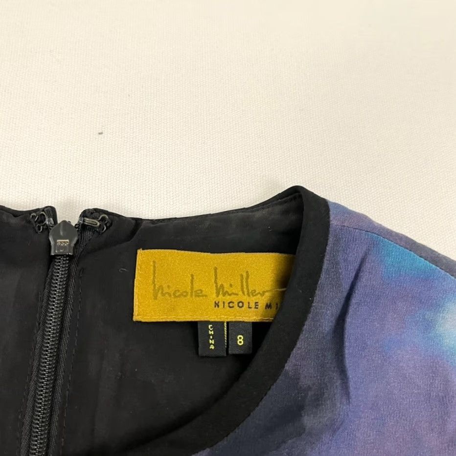 Nicole Miller Nicole Miller Dress Womens Mini Size 8 Multicolor Watercolor Silk Viscose Zip Zipper Geometric Pattern Sleeveless Crew Neck Short Dress Size M / US 6-8 / IT 42-44 - 2 Thumbnail