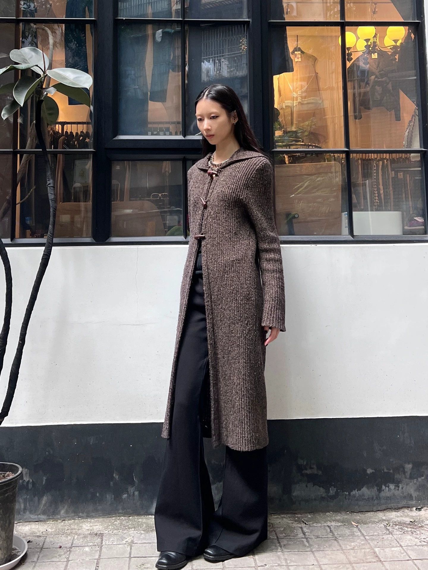 Other French Vintage Horn Button Knit Hooded Long Coat Size XS / US 0-2 / IT 36-38 - 4 Thumbnail