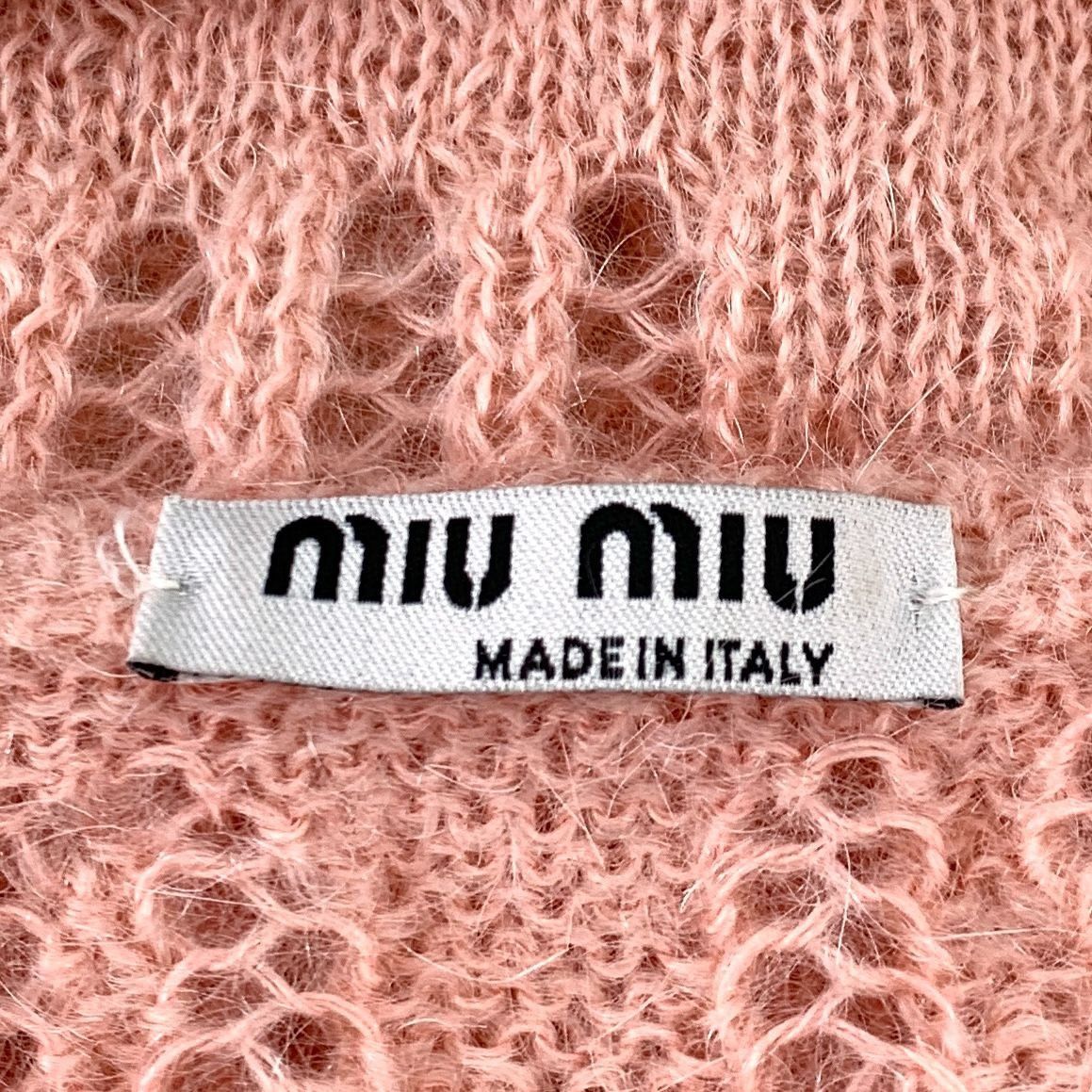 Miu Miu Miu Miu Womens Peach Hollow Logo Knit Mohair Blend Short Sle Size S / US 4 / IT 40 - 2 Thumbnail