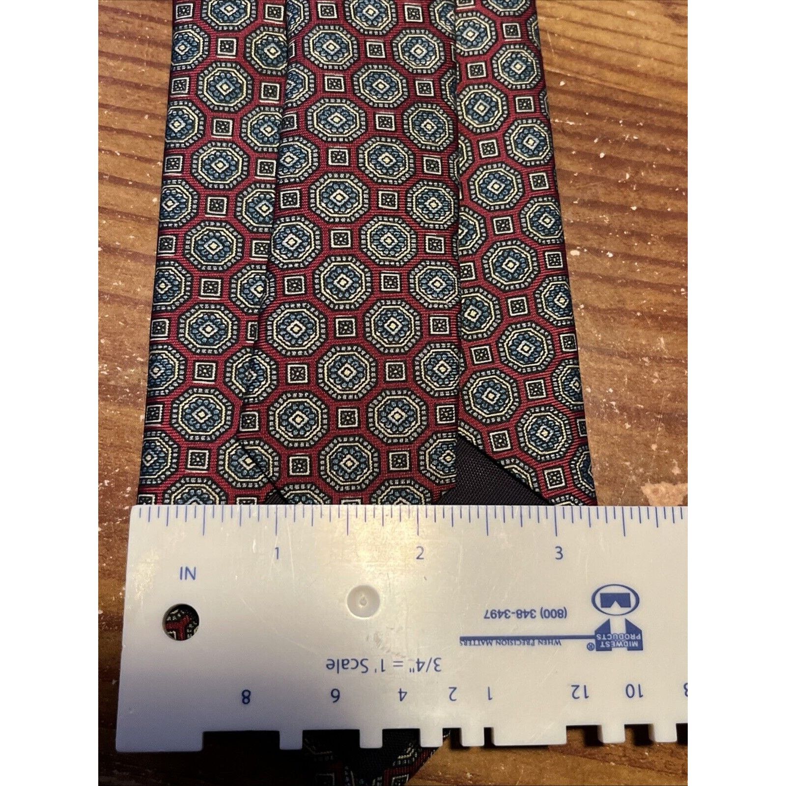 Evan Picone Evan-Picone Tie Necktie Burgundy Black X-Long Geometric Silk Size ONE SIZE - 4 Thumbnail