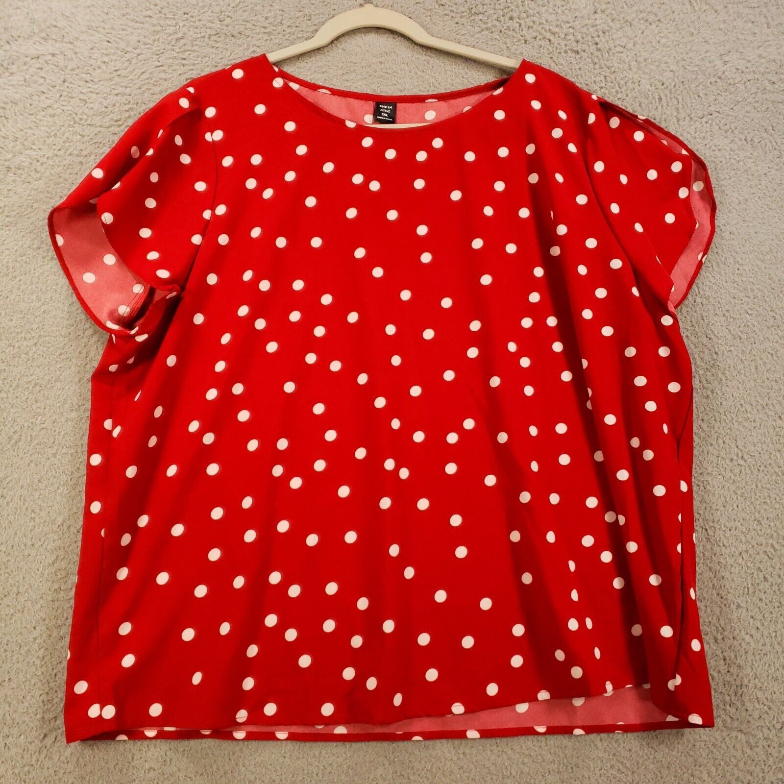 Shein Shein Curve Blouse Womens 3XL Red White Polka Dot Delicate  Lightweight Soft