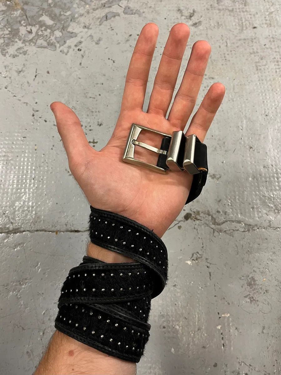 Vintage 2000s Versace Pony Hair Studded Black Leather Belt Size ONE SIZE - 1 Thumbnail