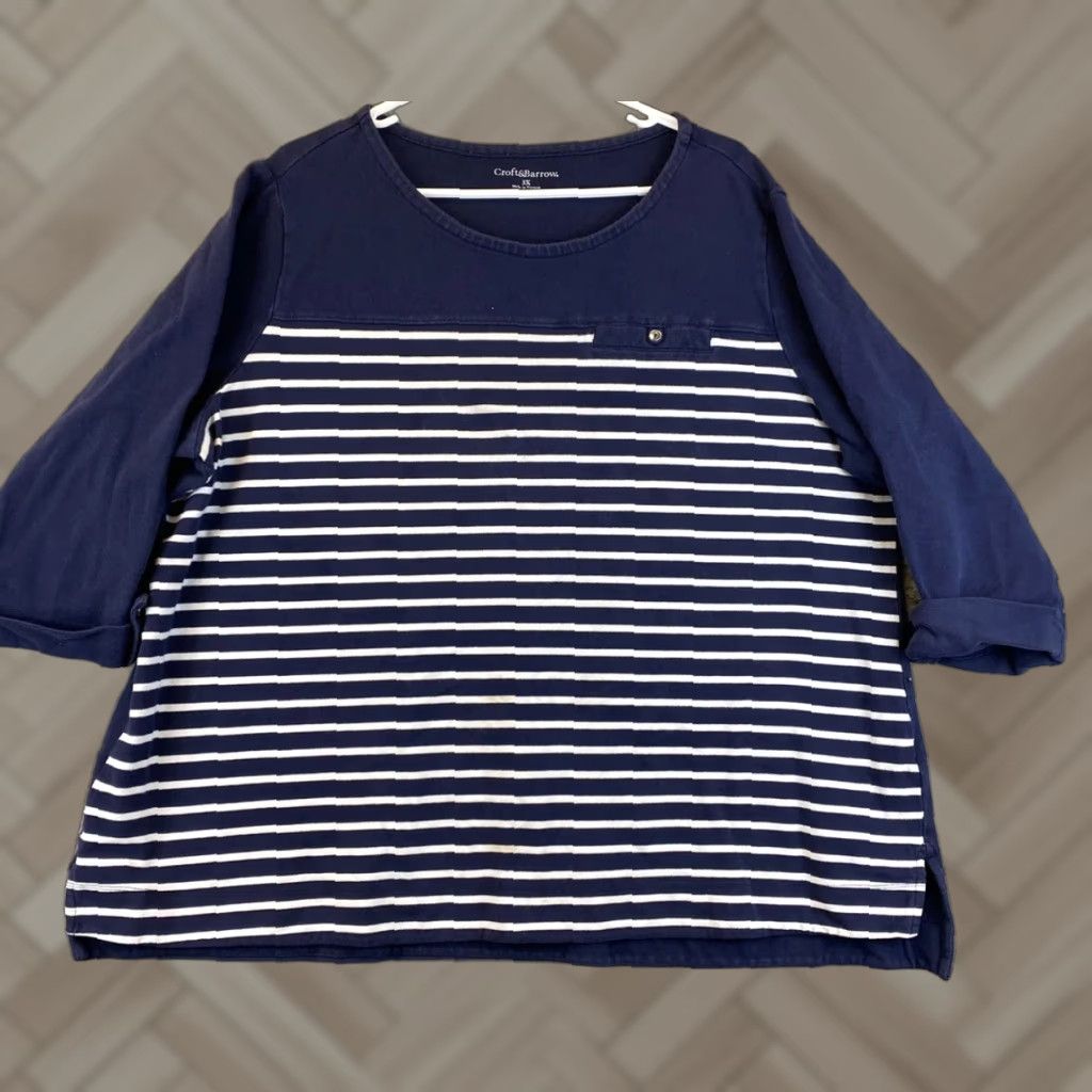 Croft & Barrow Womens Croft & Barrow Navy Blue Striped 3X 3XL Cotton Sweater 78-29 Size XXL / US 16-18 / IT 52-54 - 1 Thumbnail