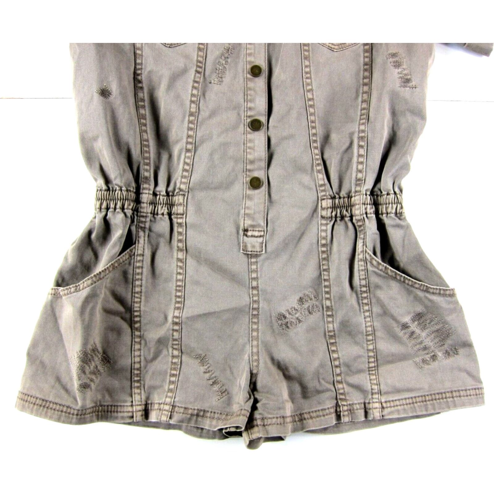 Bcbgmaxazria BCBGMAXAZRIA Romper Shirt XS Brown Denim Cotton Stretch Snap Button Pocket Shorts Women Size 26" / US 2 / IT 38 - 4 Thumbnail