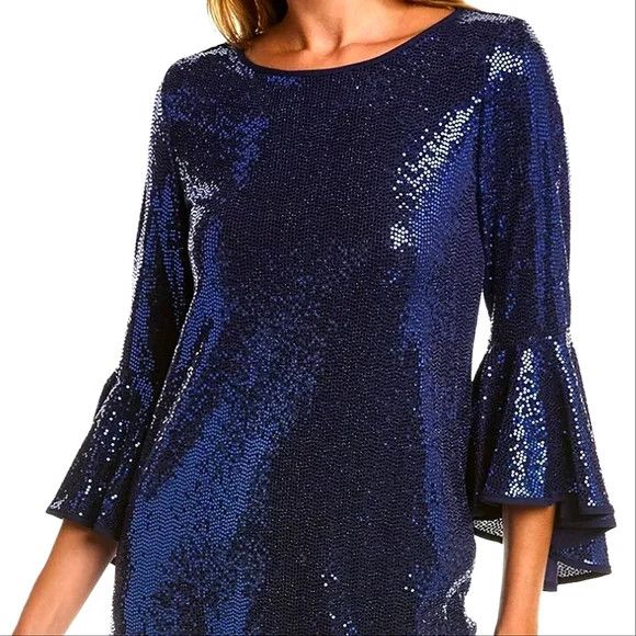 Vince Camuto 3/4 Flounce Sleeve Metallic Sequin Shift Dress NWOT Evening Size S / US 4 / IT 40 - 2 Thumbnail