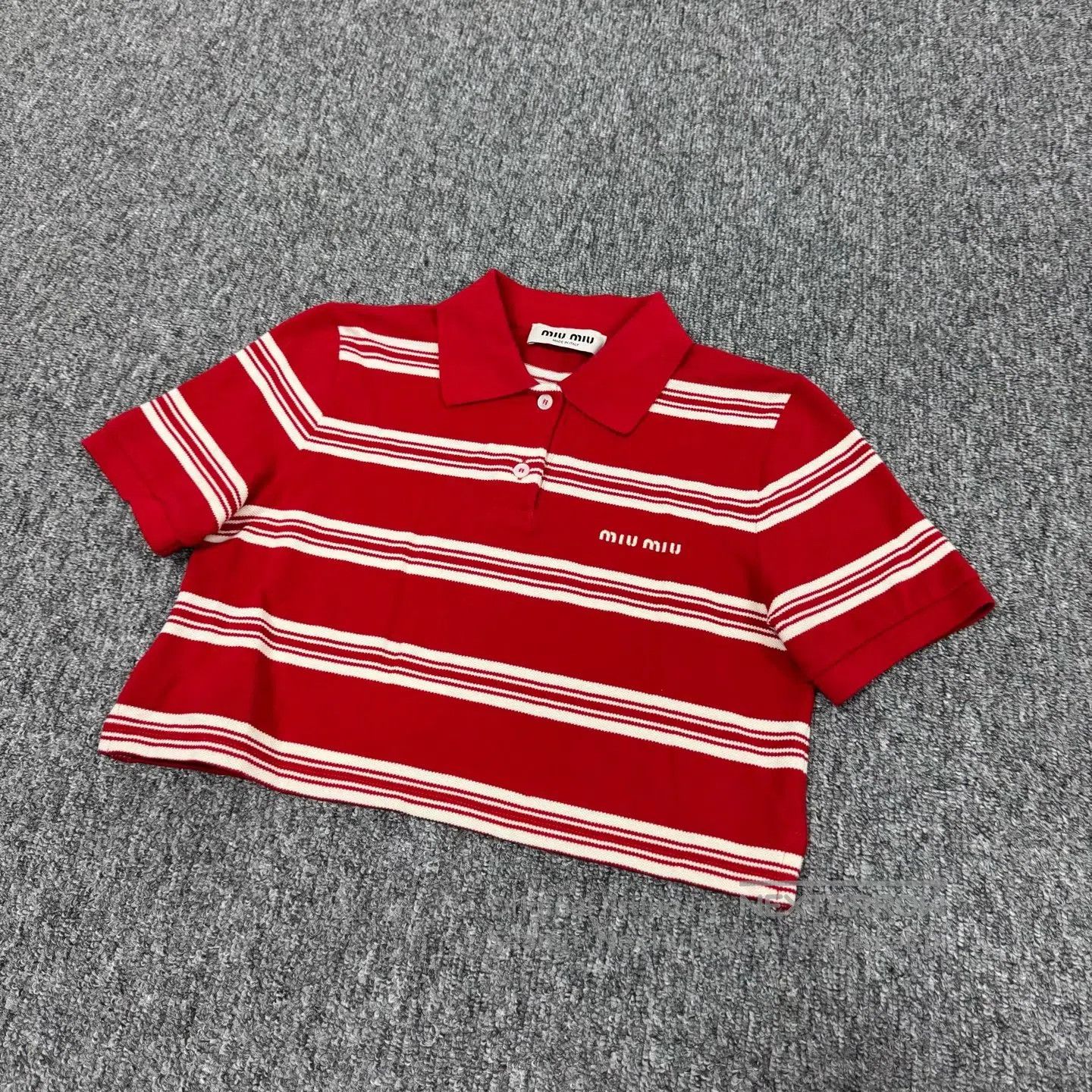 Miu Miu miu miu Short-sleeved polo shirt with striped collar| Size XS / US 0-2 / IT 36-38 - 3 Thumbnail