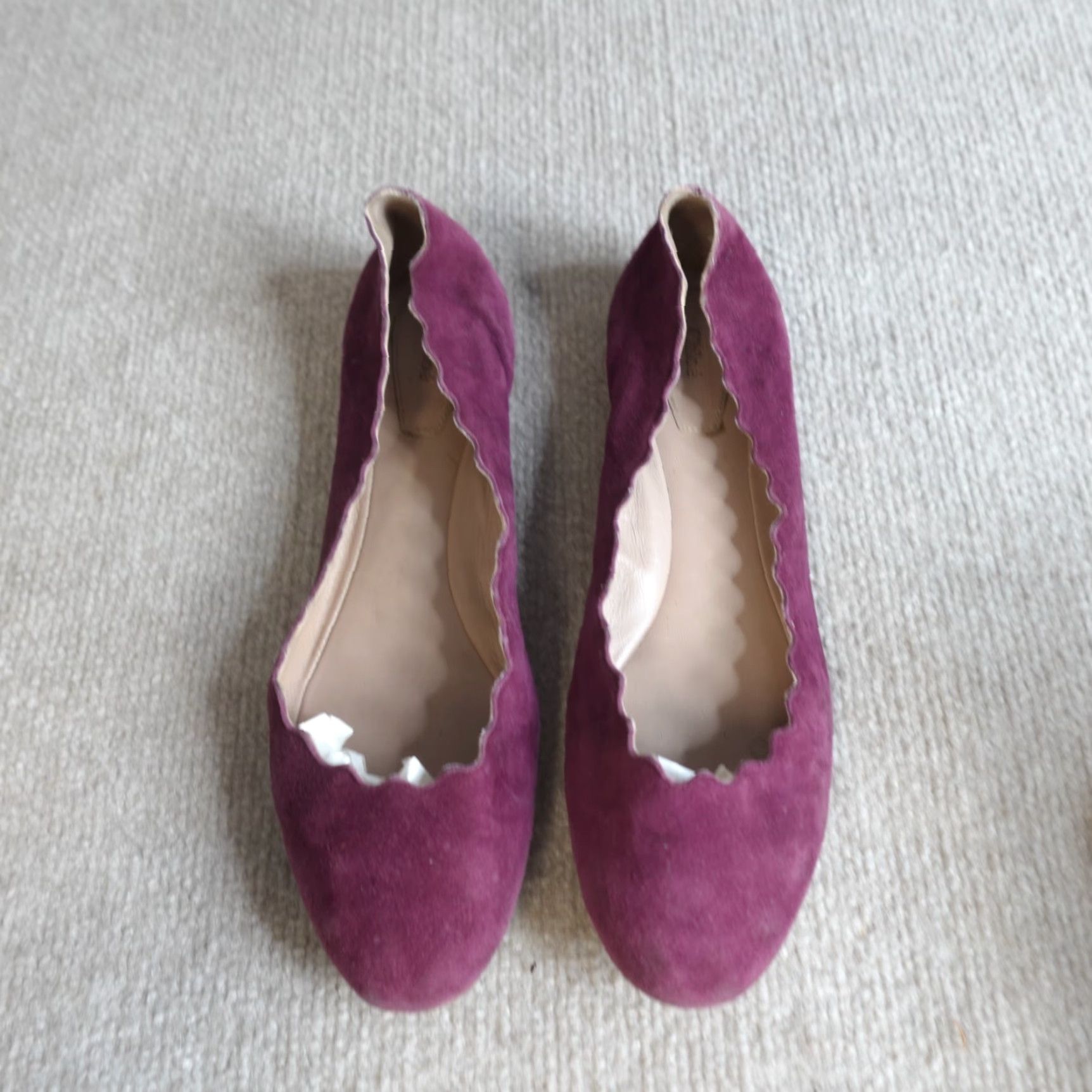 Vintage Chloé Womens Flat Shoes Slip On Cap Toe Leather Satin Pink Purple Scalloped 7.5 37.5 EU US 7.5 Indoor Spring Summer Fall Size US 8 / IT 38 - 3 Thumbnail