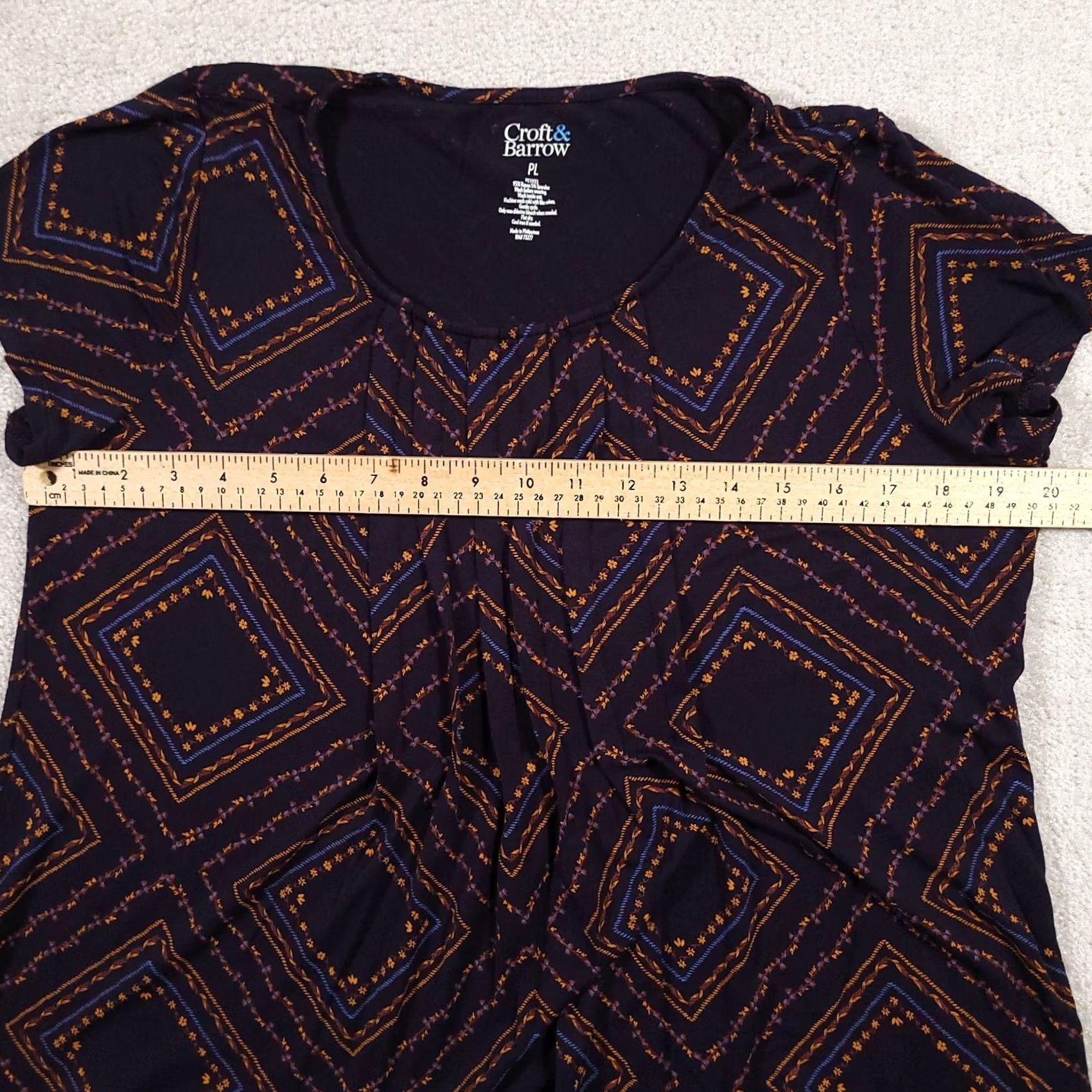 Croft & Barrow Croft & Barrow Women's Navy Floral Cap Sleeve Scoop Neck Top PL Pleated blouse Size L / US 10 / IT 46 - 3 Thumbnail