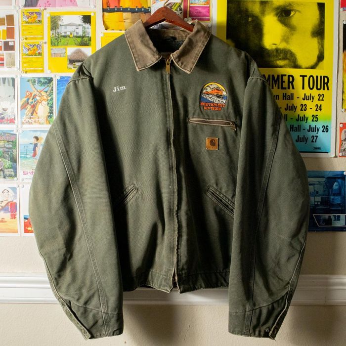 Vintage J97 Moss Green Carhartt Carpet Lined Detroit Jacket | Grailed