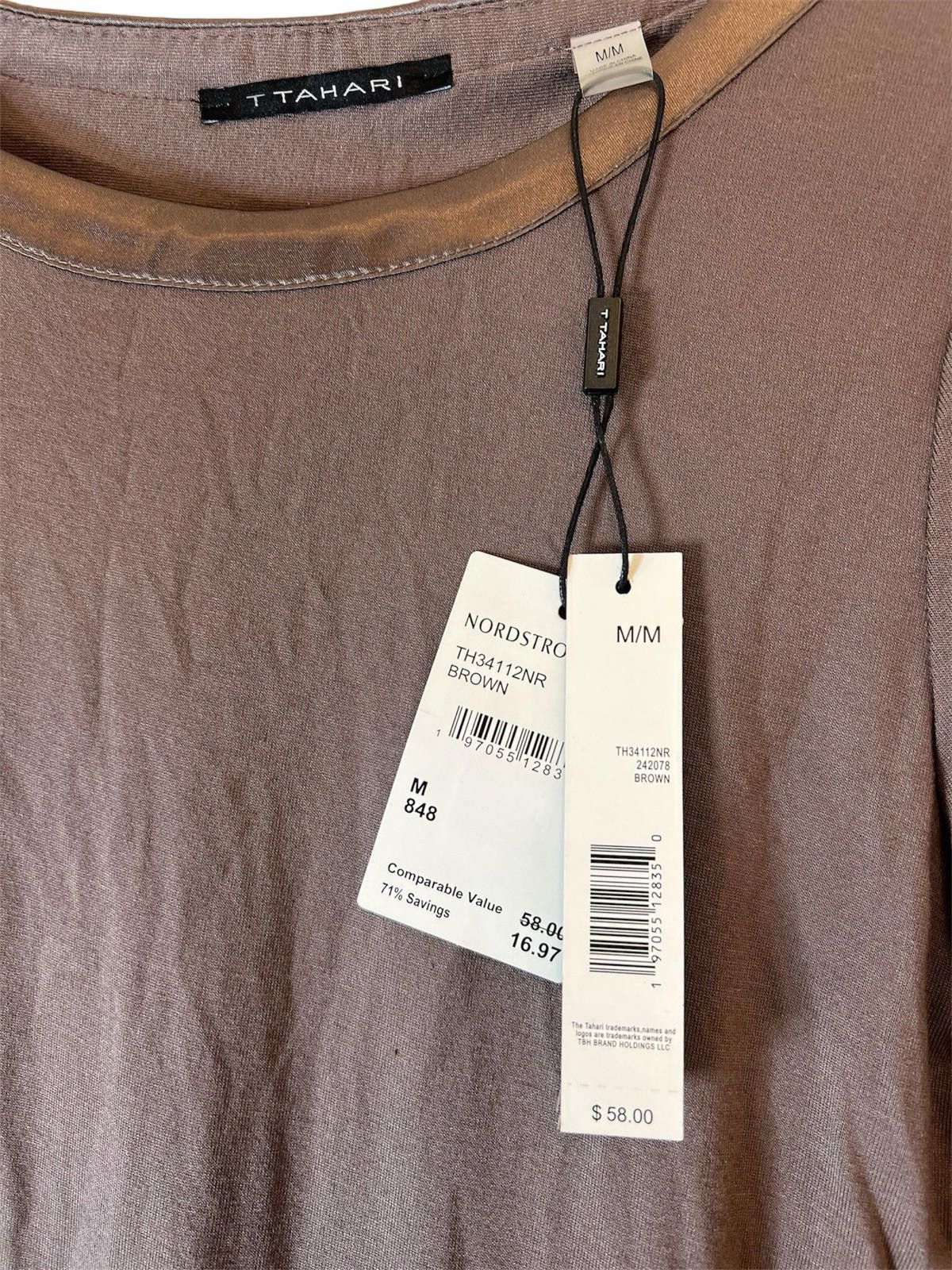 Designer T Tahari Brown Long Sleeve Soft Blouse Sz M $58 MSRP Size M / US 6-8 / IT 42-44 - 3 Thumbnail