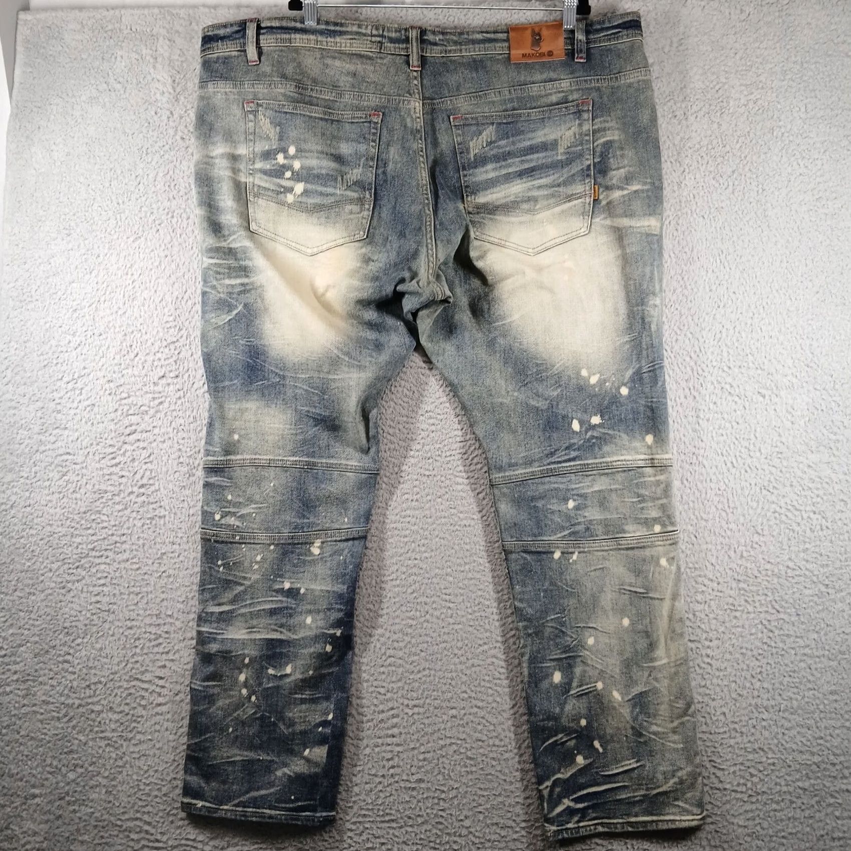 Vintage Makobi Distressed Moto Jeans Bleach Splatter Patch 48x32 Blue Mens Jeans Straight 48x32 Size US 32 / EU 48 - 3 Thumbnail