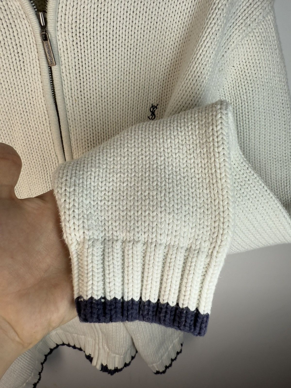 Yves Saint Laurent Heavy White YSL Sweater Zip Knit Thick YSL Sweatshirt Size US L / EU 52-54 / 3 - 8 Thumbnail