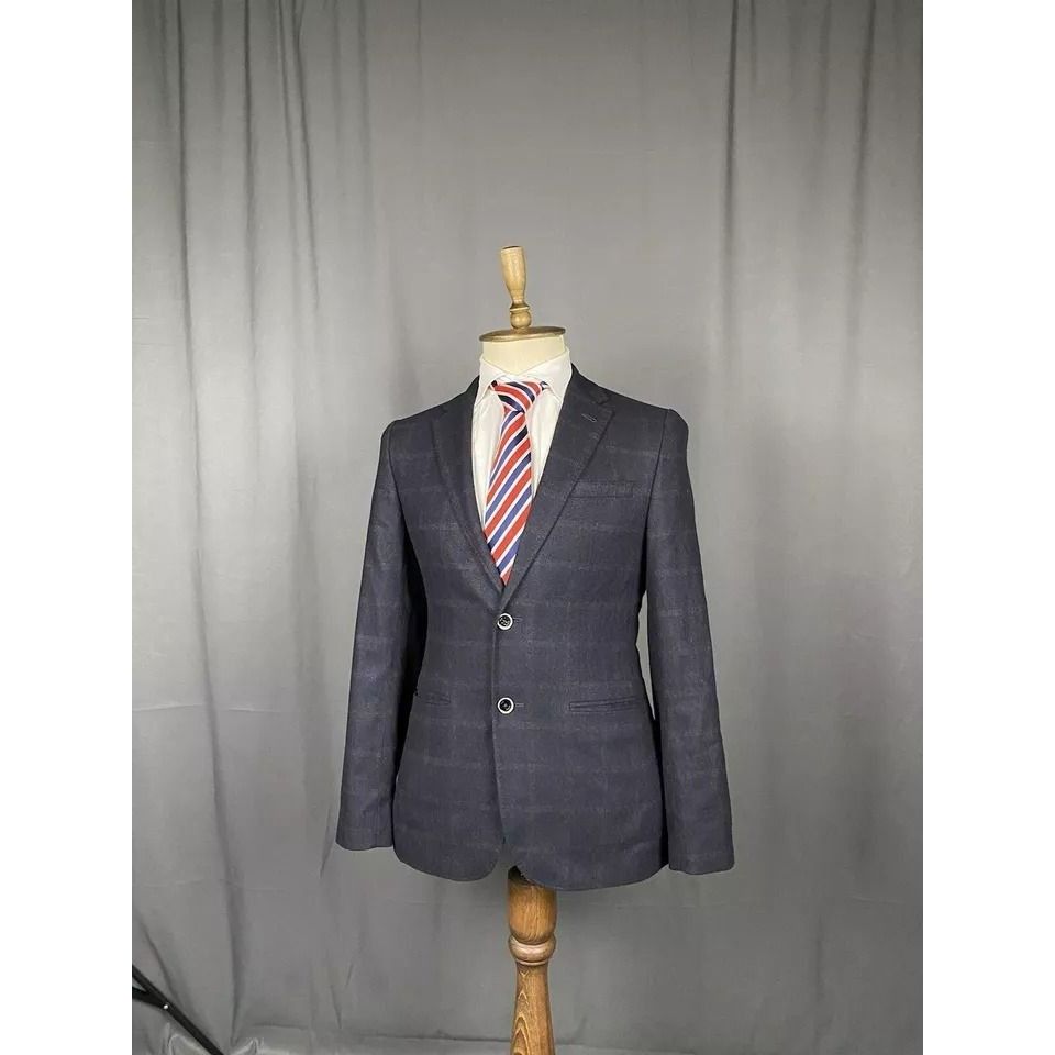 Ted Baker MINT! Ted Baker Men's Blue Wool Checked Blazer Sportcoat Jac Size 48R - 3 Thumbnail