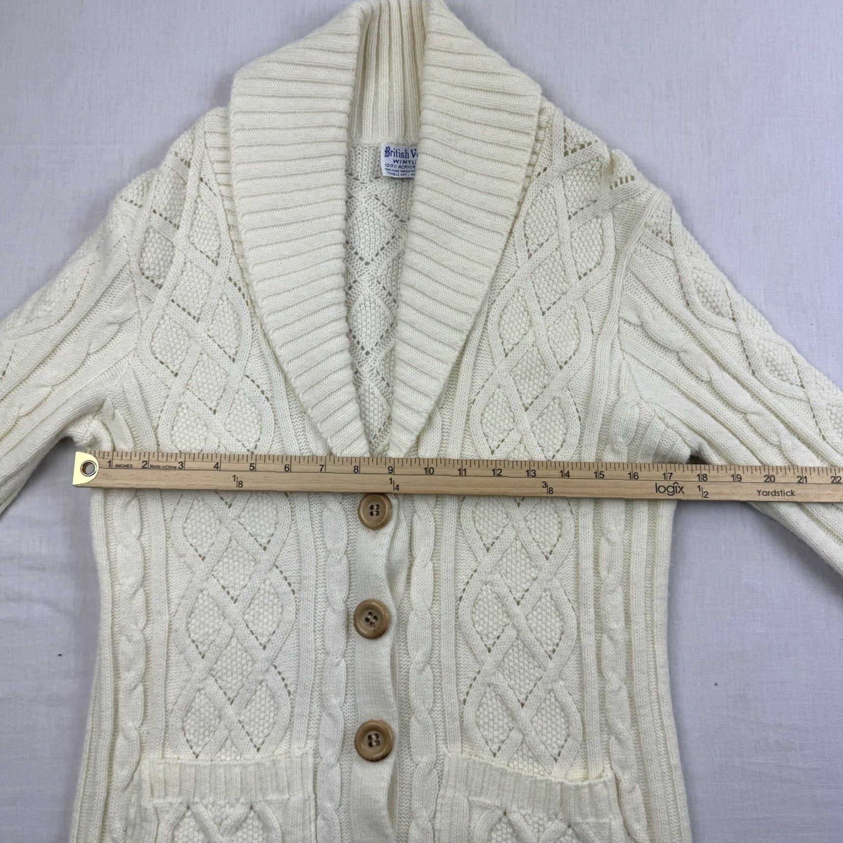 Vogue Vintage British Vogue Wintuk Sweater Adult Medium Ivory Knit 70s 80s Cardigan Size M / US 6-8 / IT 42-44 - 7 Thumbnail
