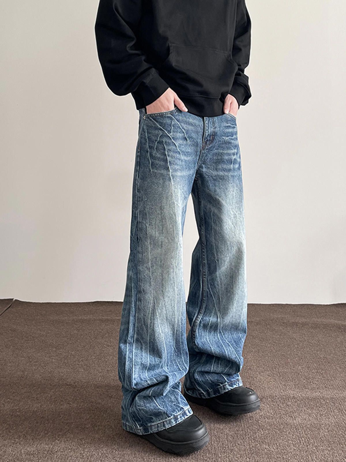 Lightning Oversized Micro Flared Washed Denim Jeans