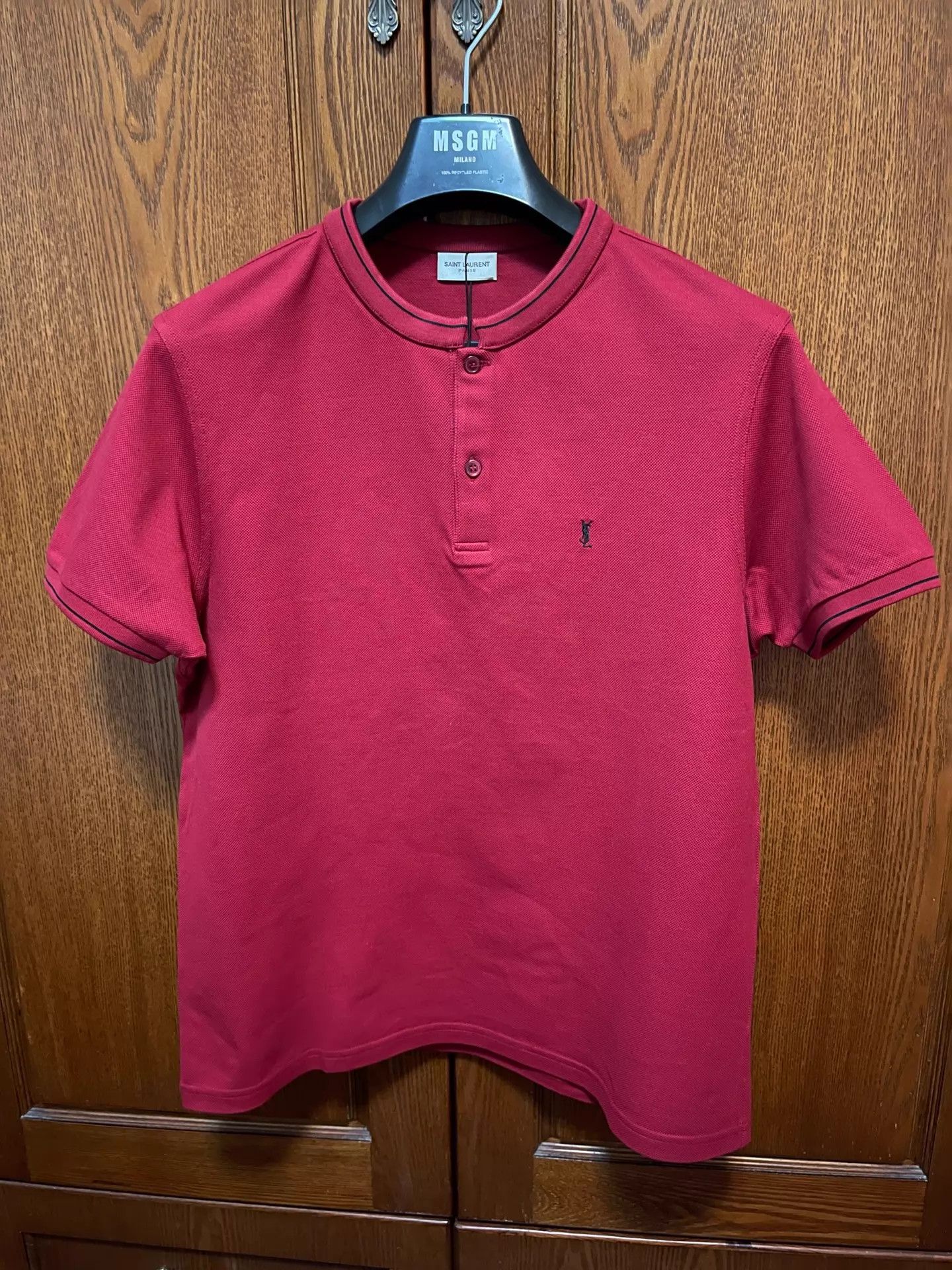 Saint Laurent Paris Saint Laurent Slim Fit Henley Neck Polo L Dark Red Size US L / EU 52-54 / 3 - 2 Thumbnail