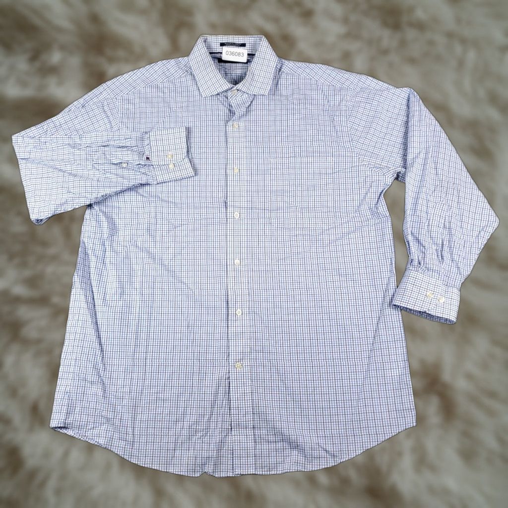 Tommy Hilfiger Tommy Hilfiger Casual Button-Up Shirt Mens Large Blue Check Long Sleeve Regular Fit Size US L / EU 52-54 / 3 - 1 Thumbnail
