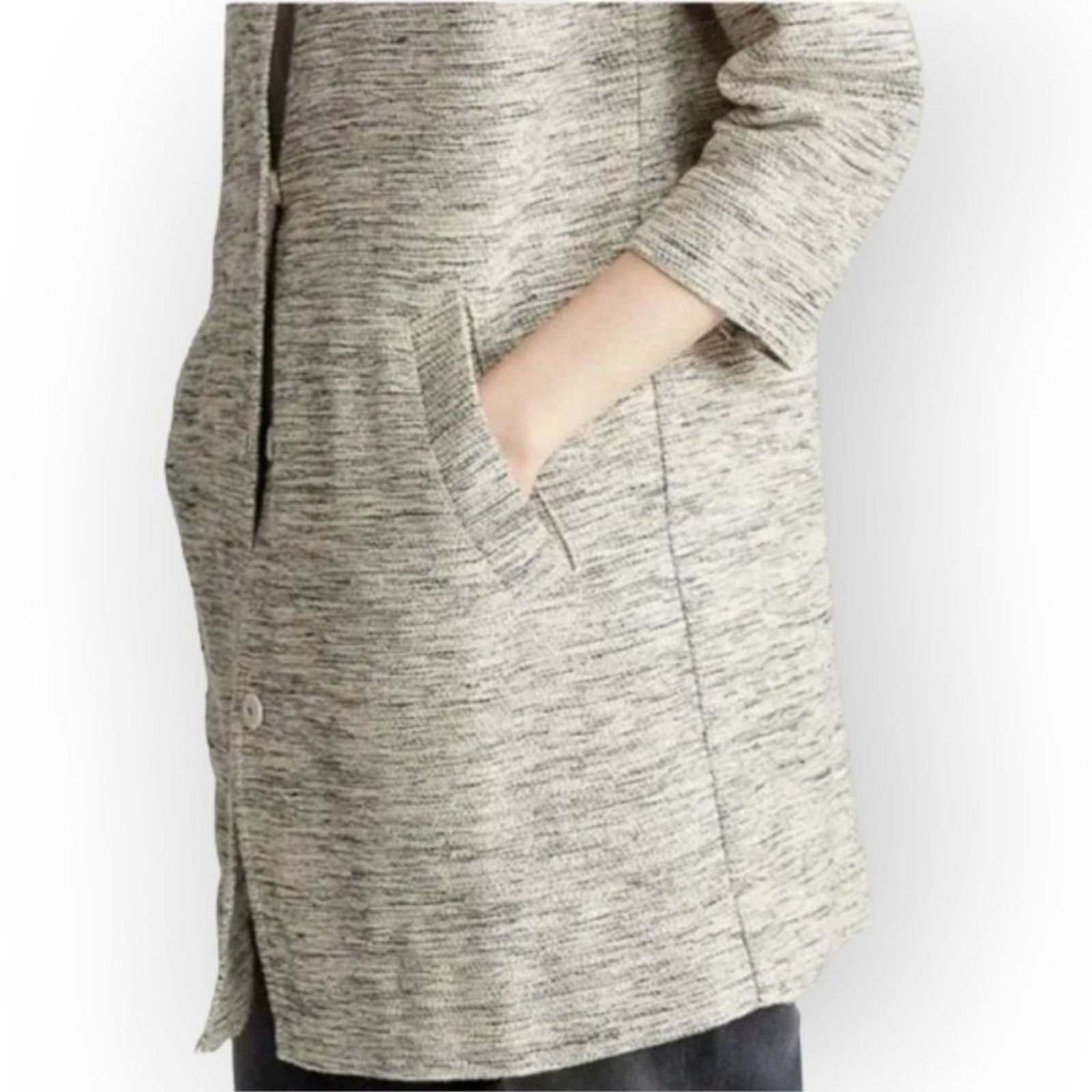 Eileen Fisher Eileen Fisher Ecru Tweed Round Neck Jacket PP XS Size XS / US 0-2 / IT 36-38 - 2 Thumbnail