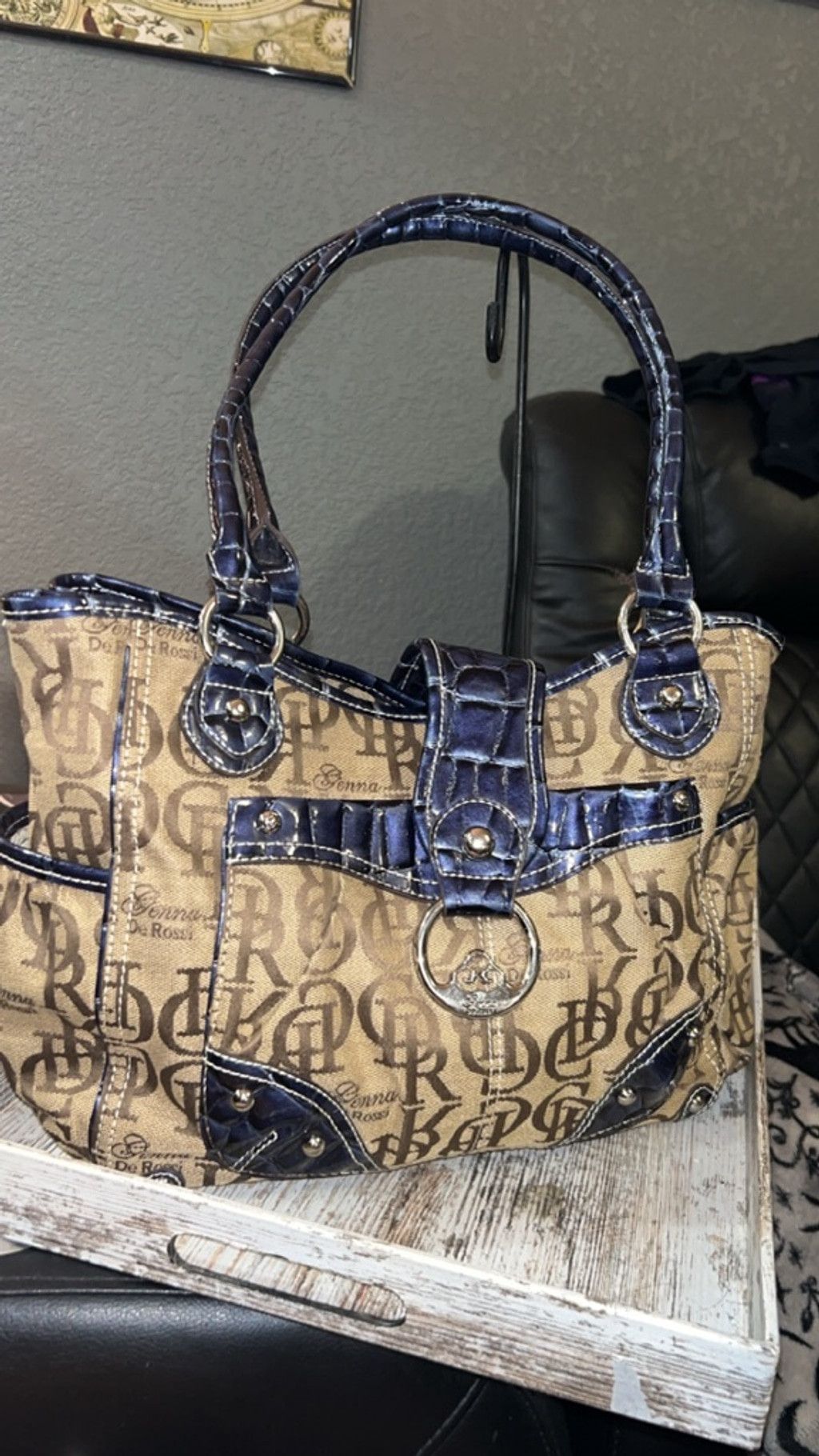 Other Women's De Rossi Beige & Blue Monogram Shoulder Bag One Size Size ONE SIZE - 1 Thumbnail
