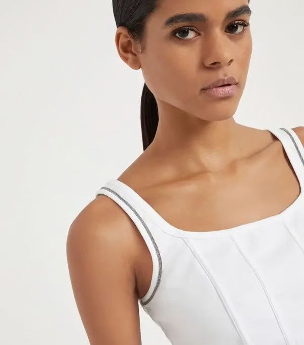 Brunello Cucinelli o1la1rc1a0325 Tank Top in White Size XL / US 12-14 / IT 48-50 - 6 Thumbnail