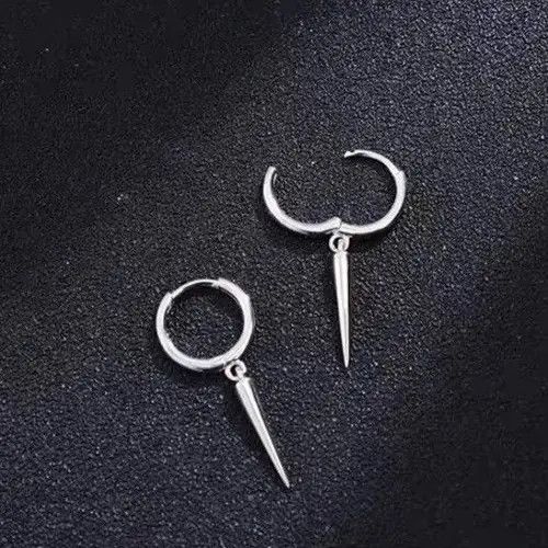 Jewelry 925 Silver Plated Geometry Triangle Cone Earrings for Men Size ONE SIZE - 2 Thumbnail