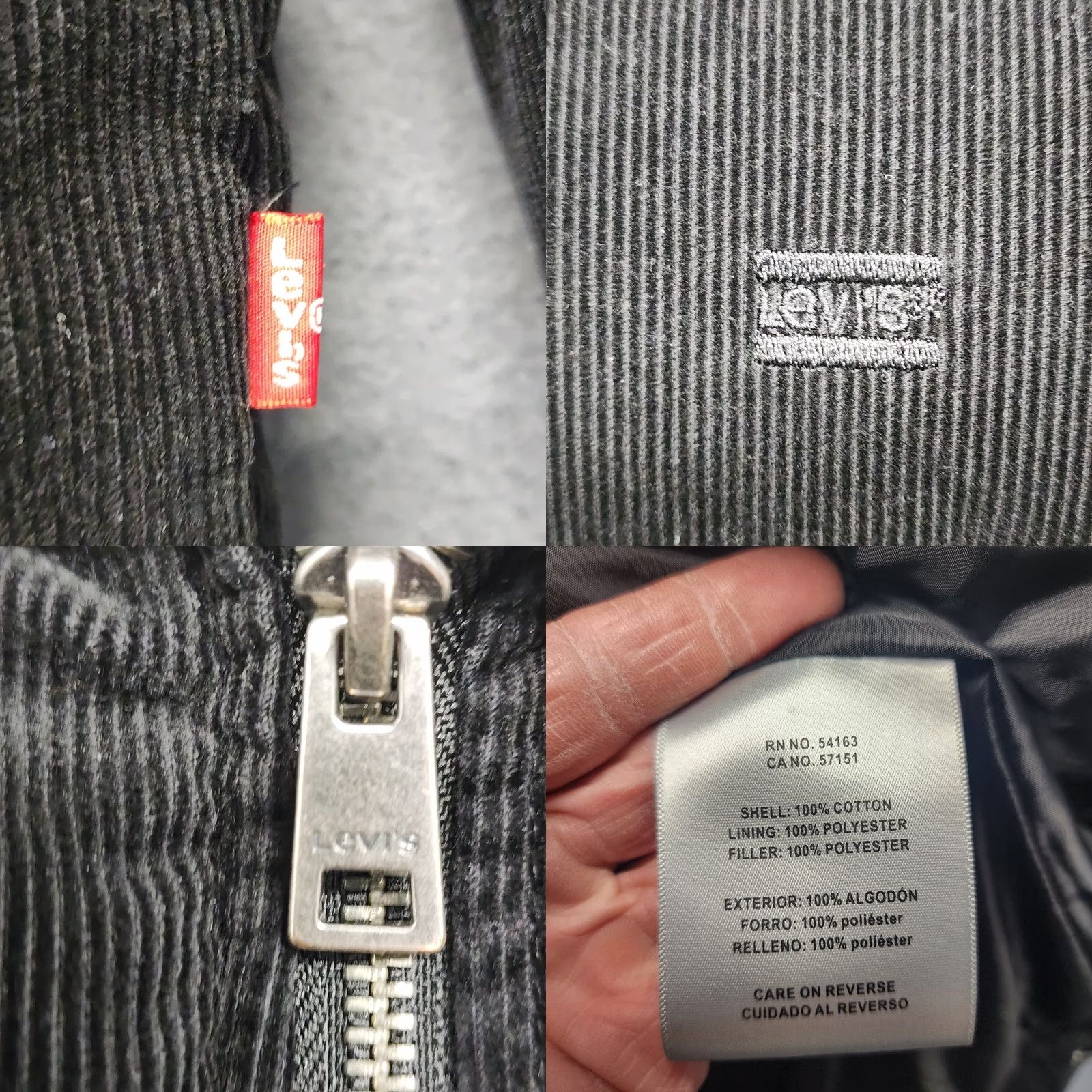 Levi's Levi Strauss Mens XL Black Corduroy Puffer Jacket Insulated Coat Size US XL / EU 56 / 4 - 8 Thumbnail