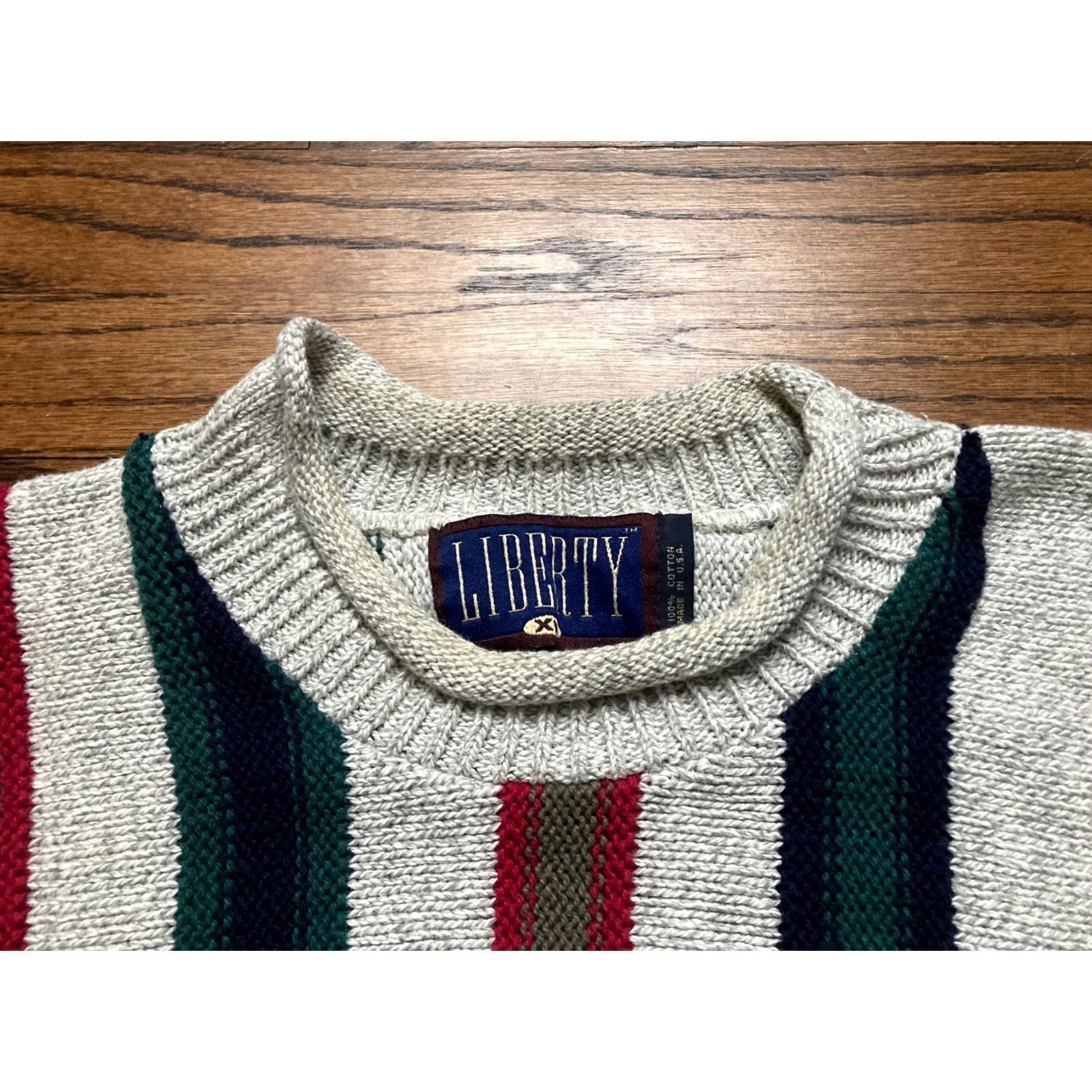 Vintage VINTAGE Liberty Sweater Shirt Men XL Gray 90s Knit Roll Neck Plaited United Statesmade Knit Cotton Stripes Size US XL / EU 56 / 4 - 4 Thumbnail