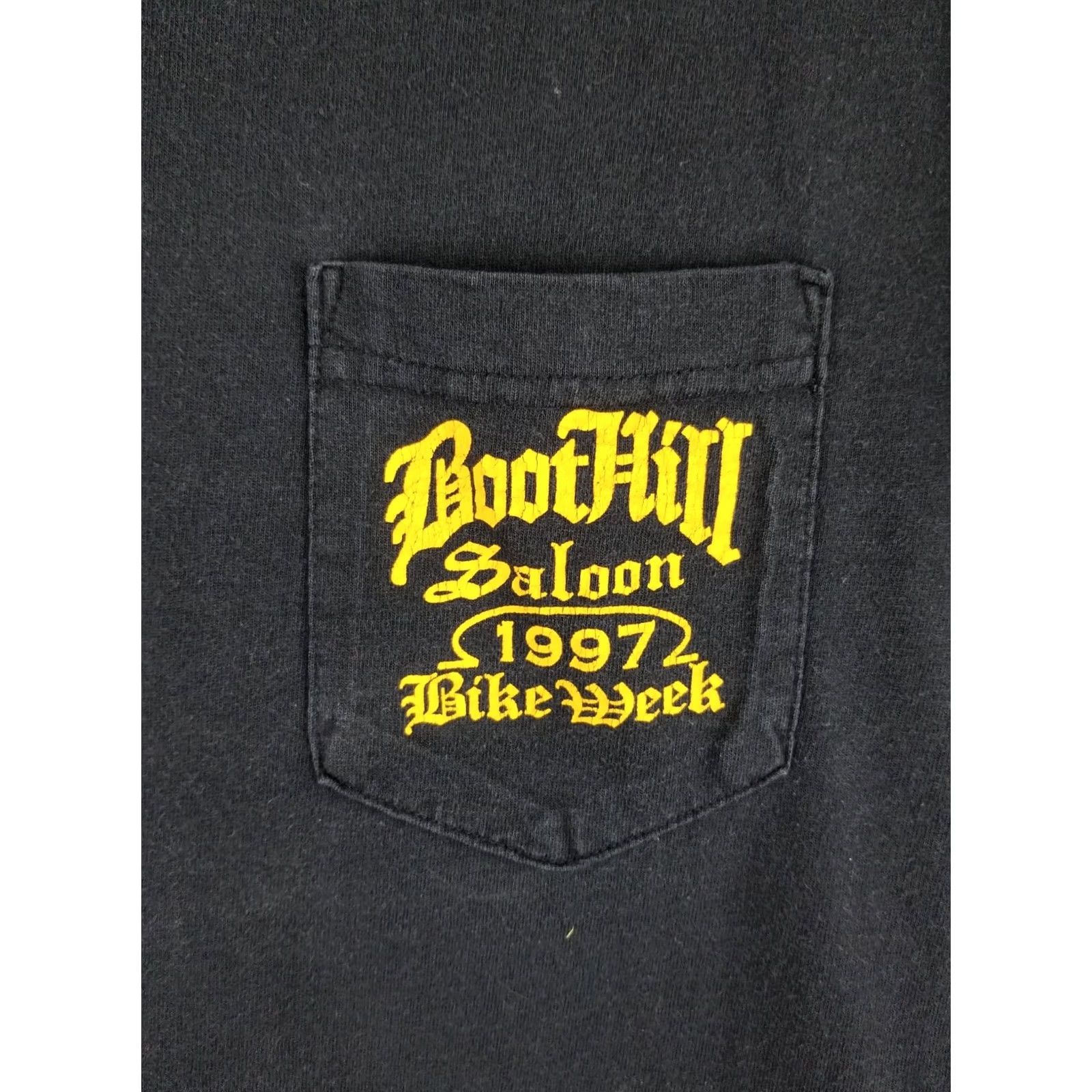 Vintage VINTAGE 97' BOOT HILL SALOON BIKE WEEK ONE POCKET BLACK COTTON T-SHIRT SZ MEDIUM Size US M / EU 48-50 / 2 - 3 Thumbnail