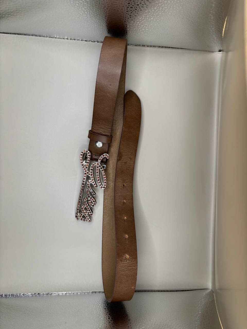 Guess GUESS Brown Leather Rhinestone Logo Belt Size S Size ONE SIZE - 9 Thumbnail