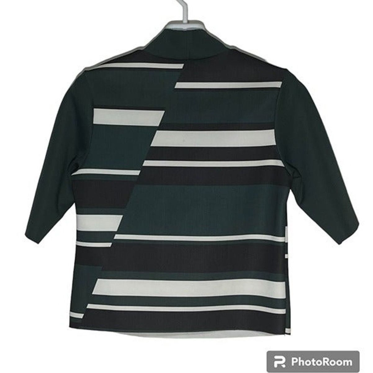 Zara Zara Crop Top Offset Striped Black Olive Blouse Size S USED Size S / US 4 / IT 40 - 1 Thumbnail