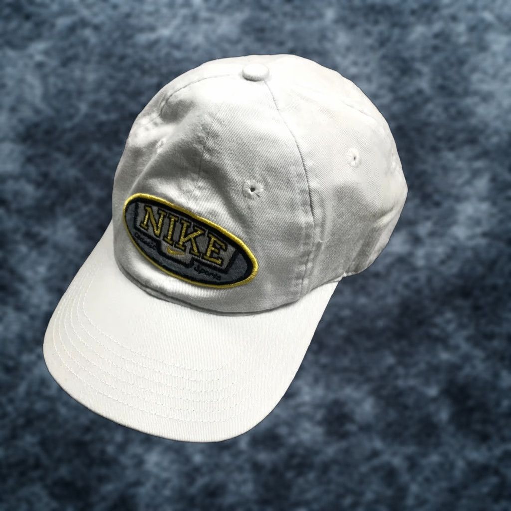 Nike VINTAGE Nike Hat Adult 7 White Fitted Classic Sports Swoosh Yellow Logo 90s Size ONE SIZE - 1 Thumbnail