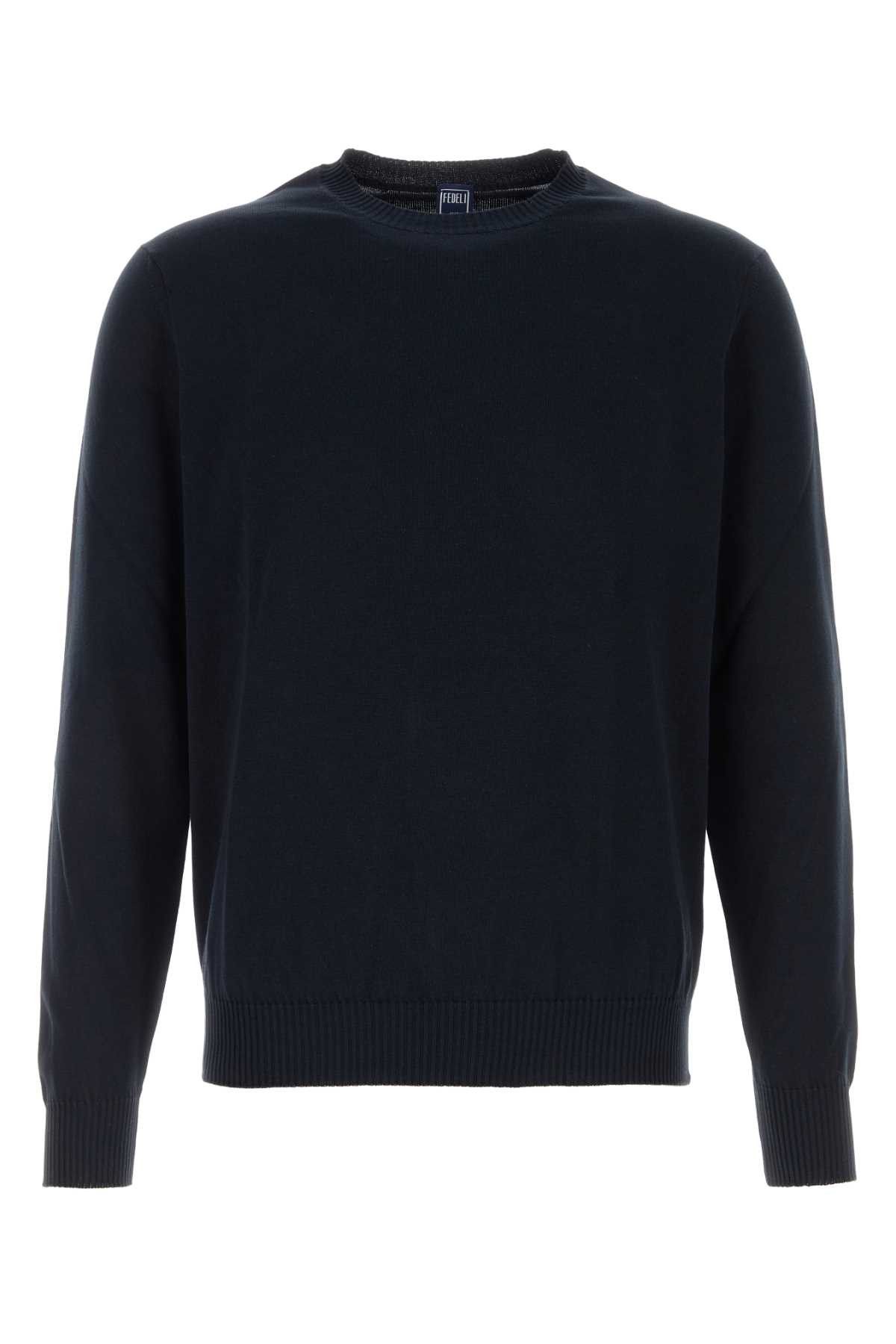 Fedeli Navy Blue Cotton Sweater Size US L / EU 52-54 / 3 - 1 Thumbnail