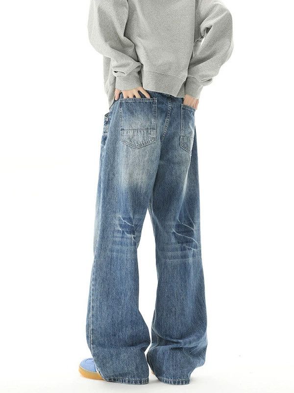 Jean High street washed distressed wide-leg men's cleanfit jeans Size US 32 / EU 48 - 4 Thumbnail