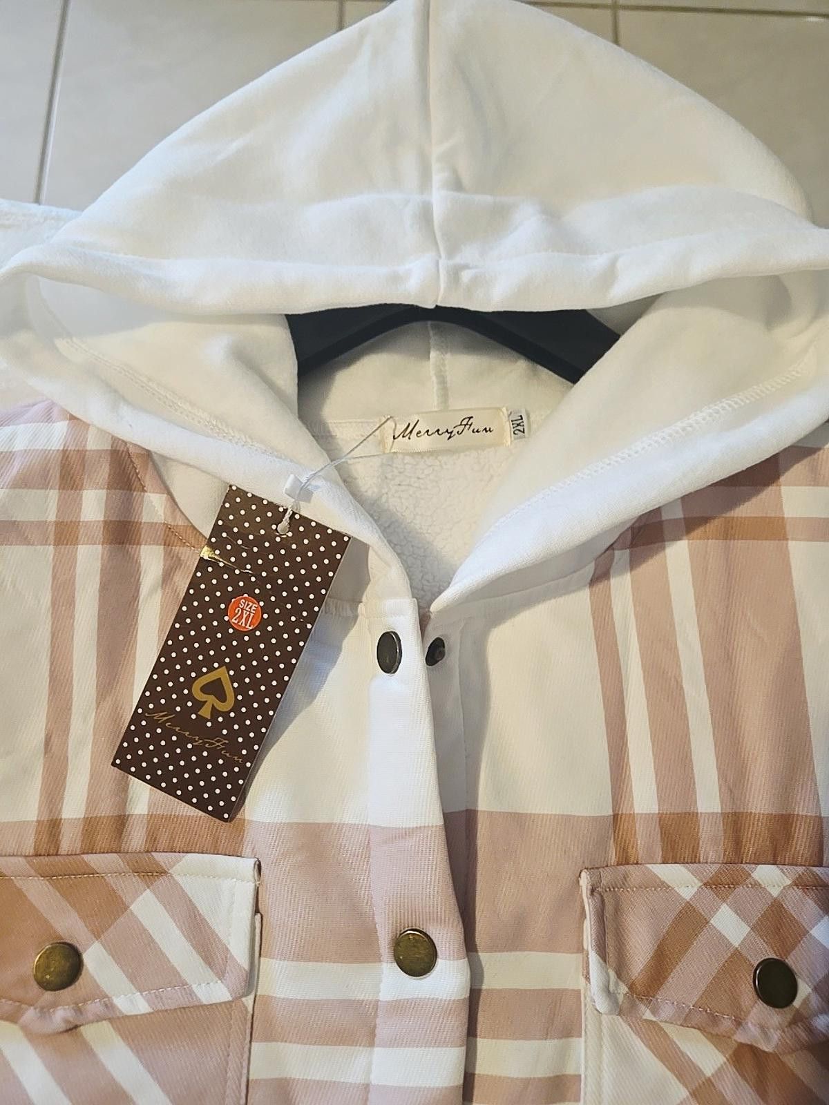 Other MerryFun Women's 2XL Hooded Plaid Shirt Jacket Sherpa NWT Size XXL / US 16-18 / IT 52-54 - 2 Thumbnail