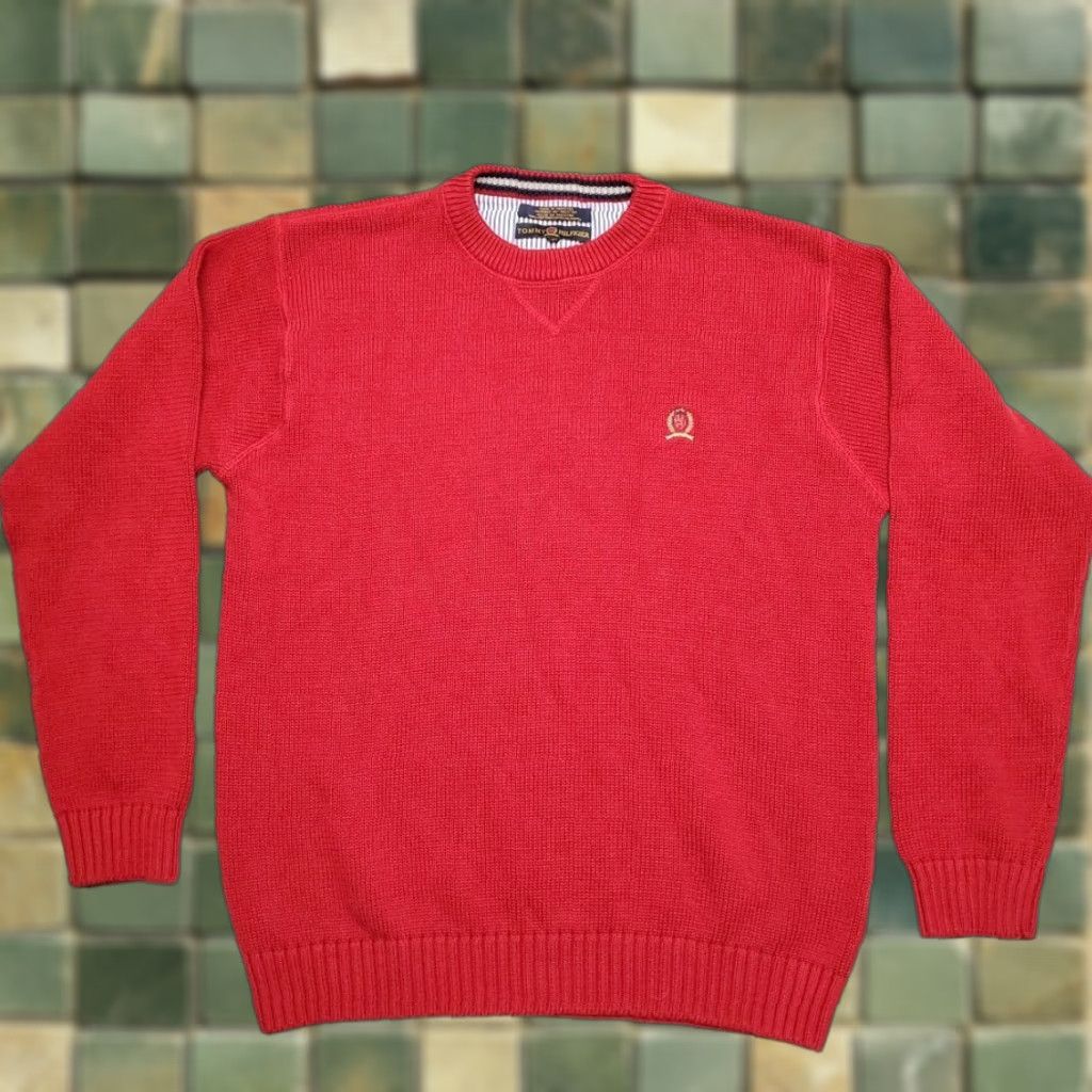 Tommy Hilfiger VINTAGE Tommy Hilfiger Sweater Mens L Red 100% Cotton Crewneck Pullover Knit Pullover Mens Size US L / EU 52-54 / 3 - 1 Thumbnail